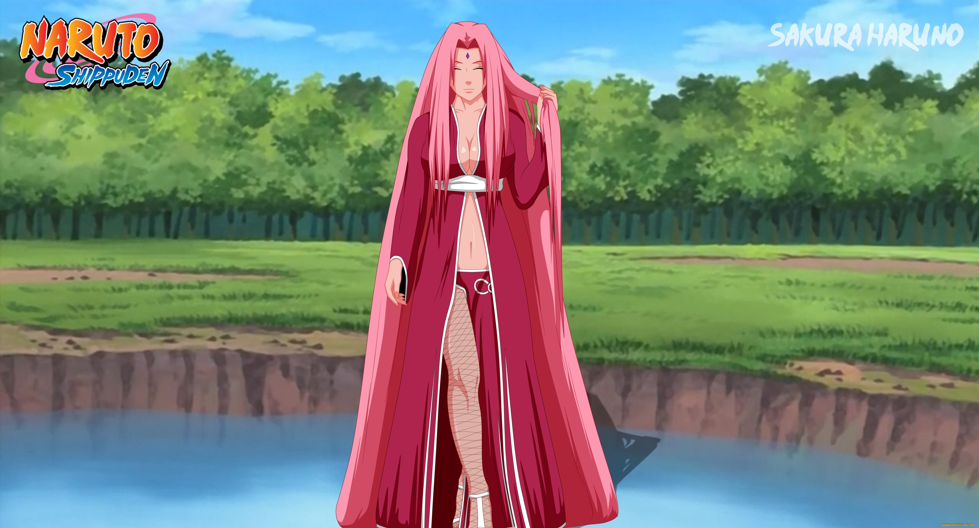 аниме, naruto, взгляд, девушка, фон, sakura