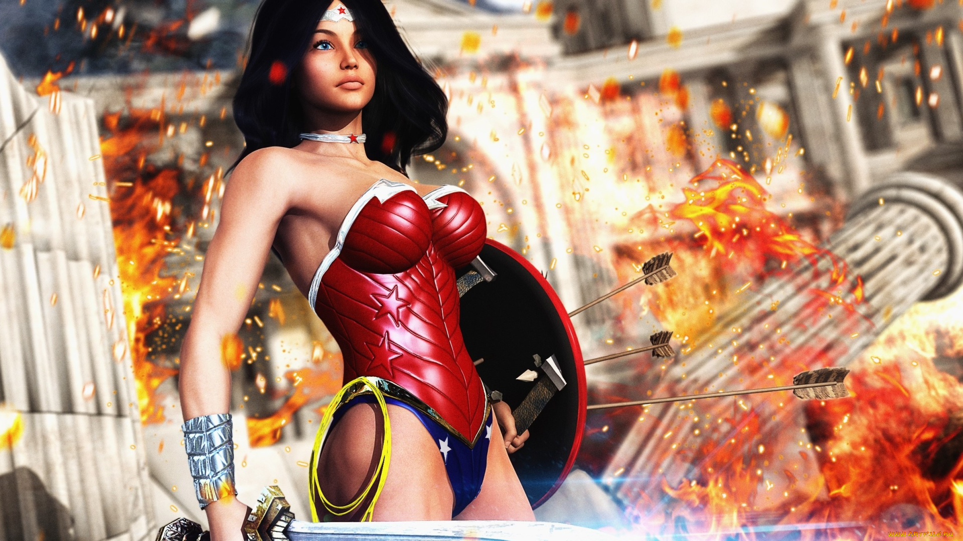 3д, графика, фантазия, , fantasy, девушка, взгляд, фон