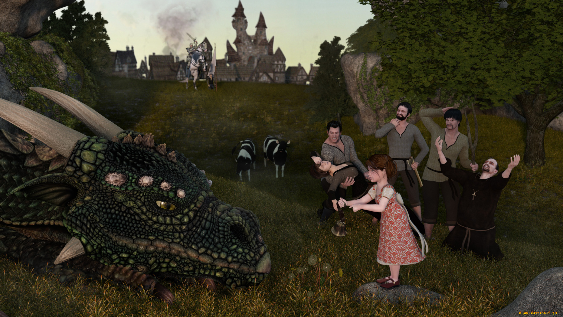 3д, графика, фантазия, , fantasy, люди, девочка, дракон