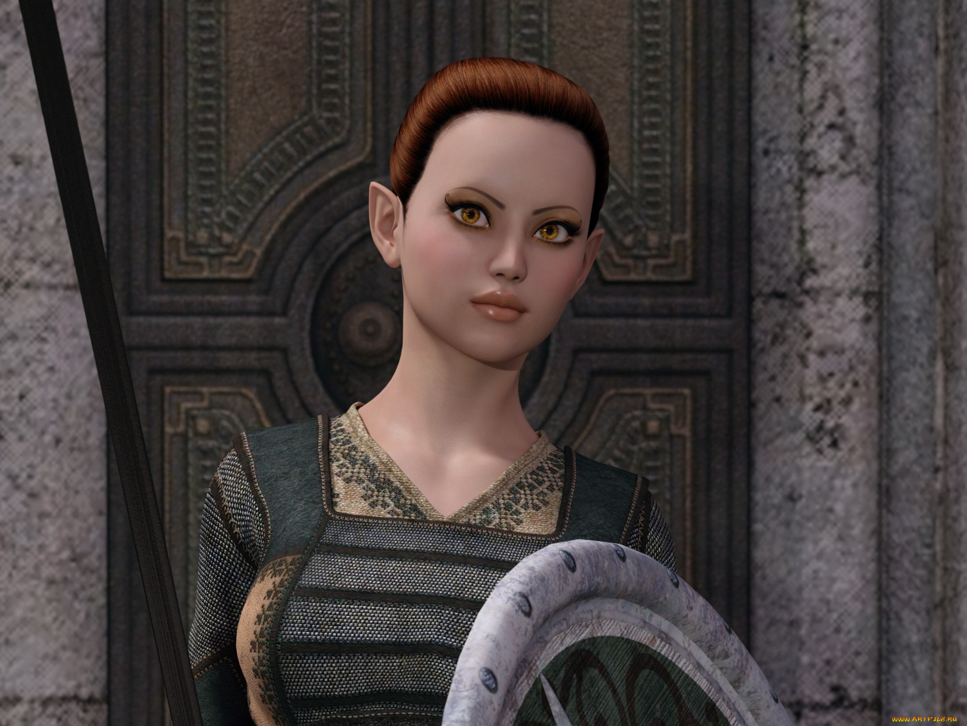 3д, графика, эльфы, , elves, эльфийка, фон, взгляд