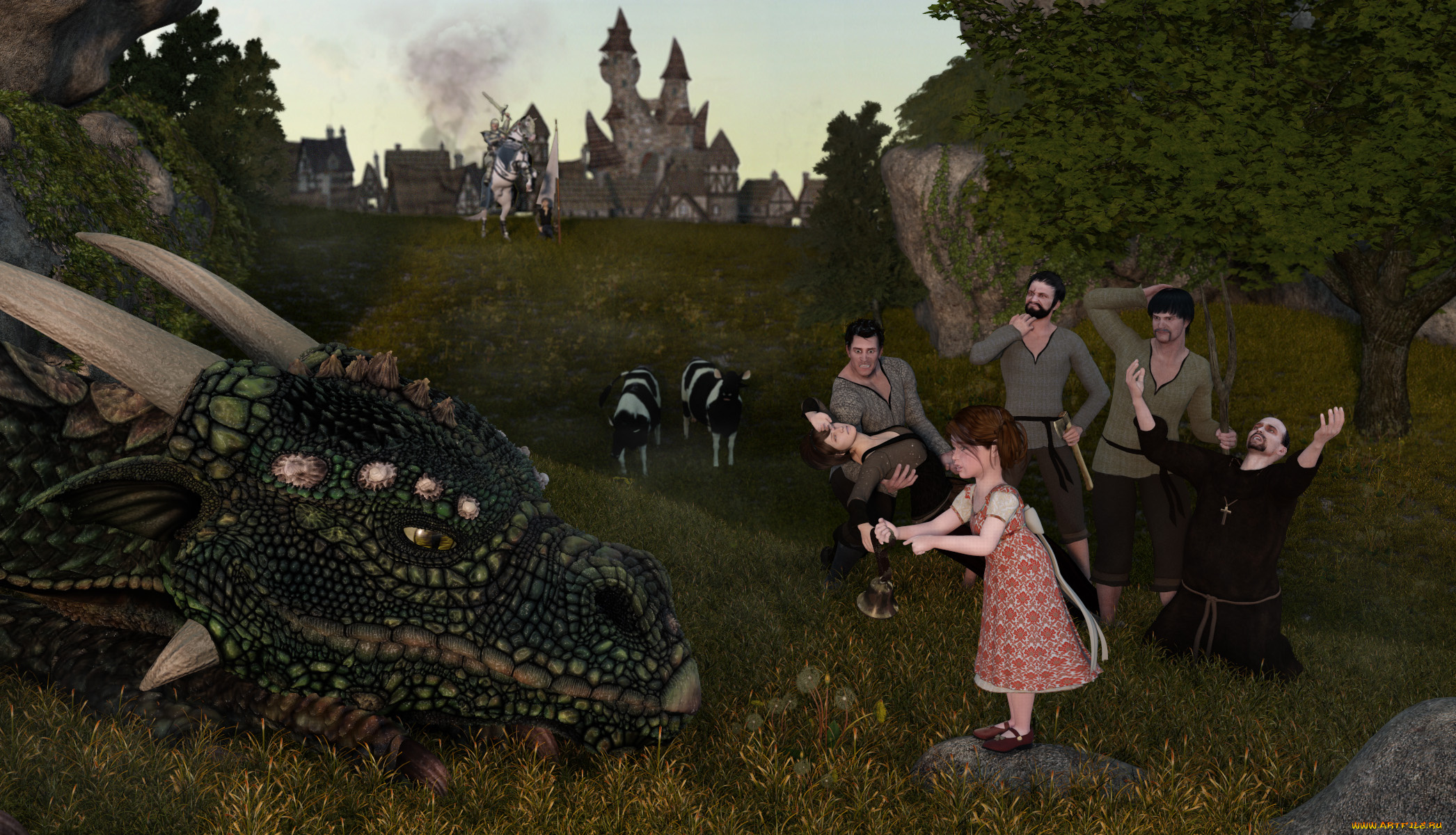 3д, графика, фантазия, , fantasy, люди, девочка, дракон