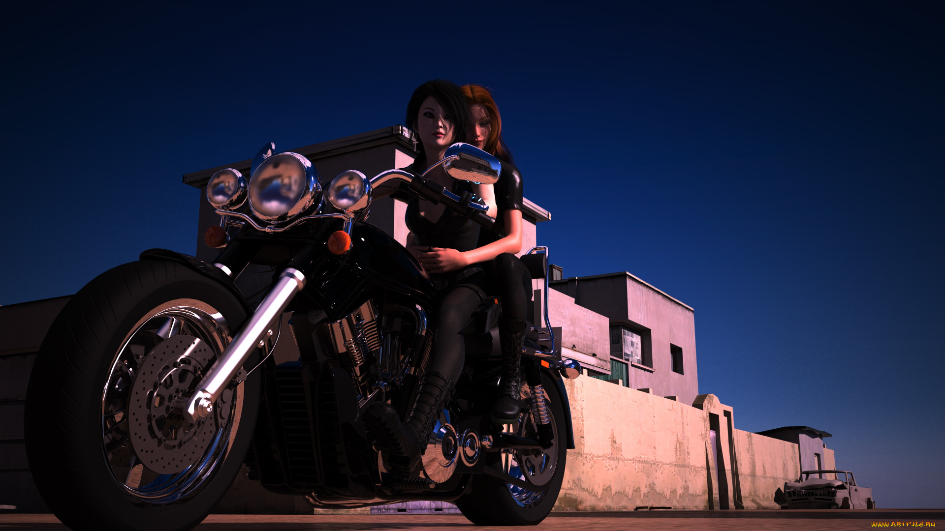 3д, графика, люди-авто, мото, , people-, car, , , moto, девушки, фон, взгляд