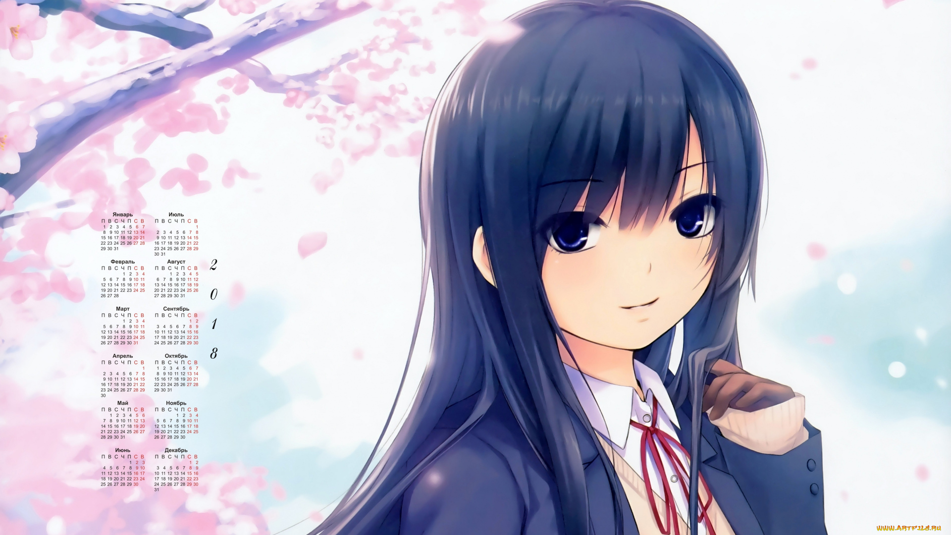 календари, аниме, взгляд, девушка, 2018