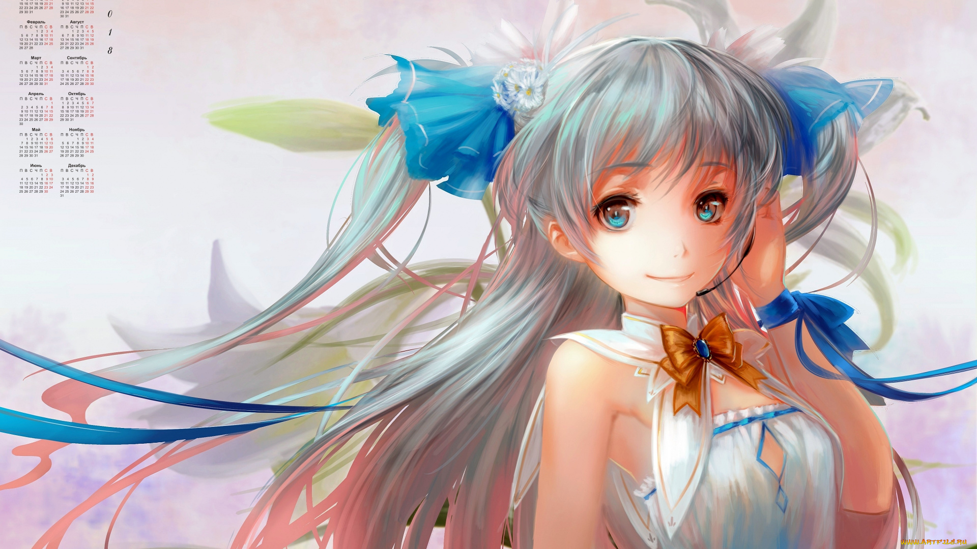 календари, аниме, взгляд, девушка, 2018