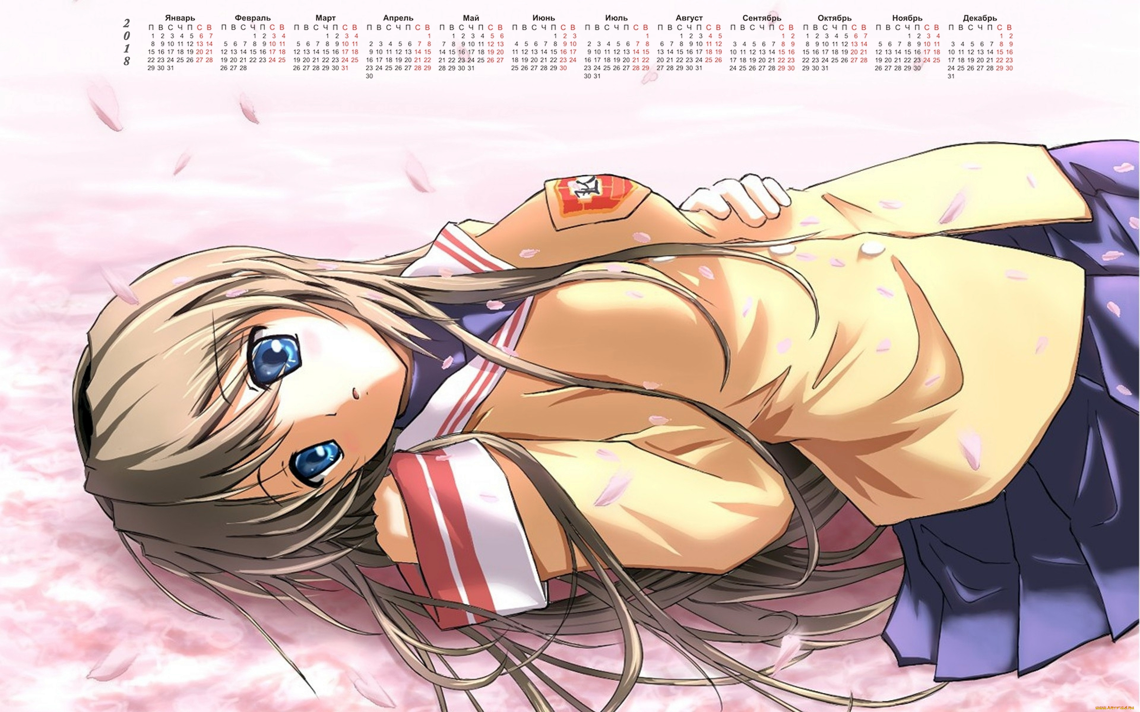 календари, аниме, взгляд, девушка, 2018