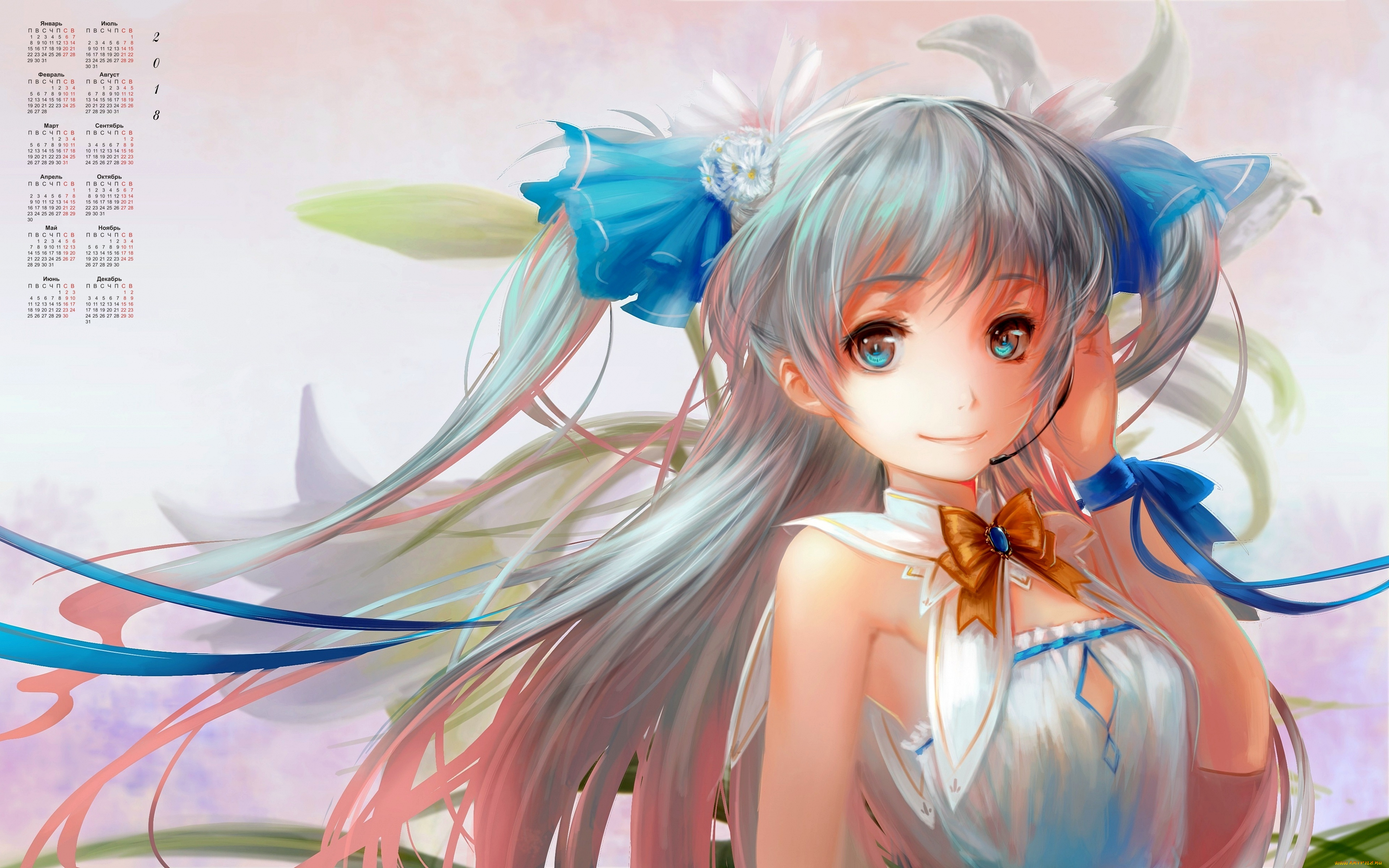 календари, аниме, взгляд, девушка, 2018
