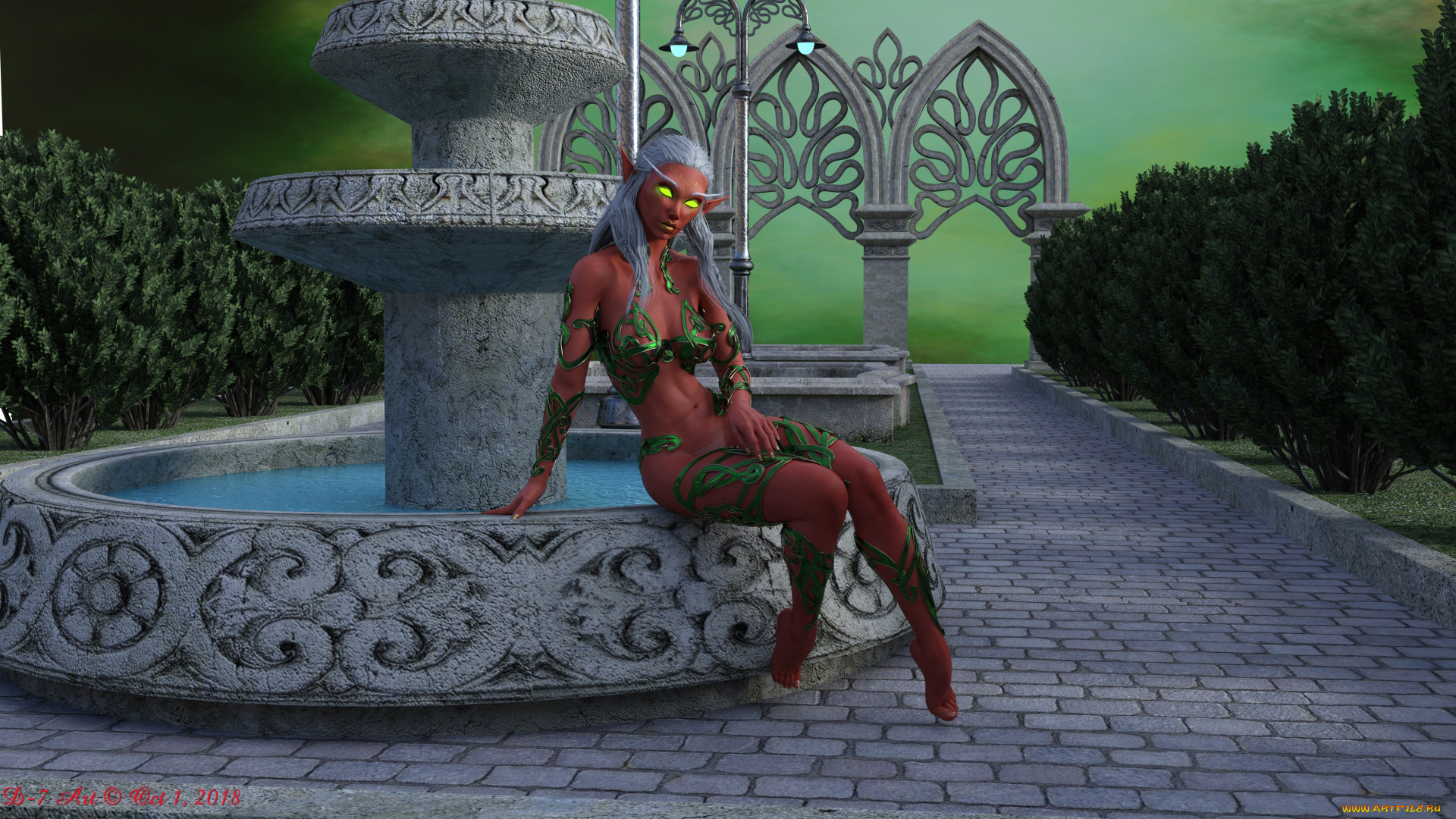 3д, графика, эльфы, , elves, взгляд, фон, эльфийка