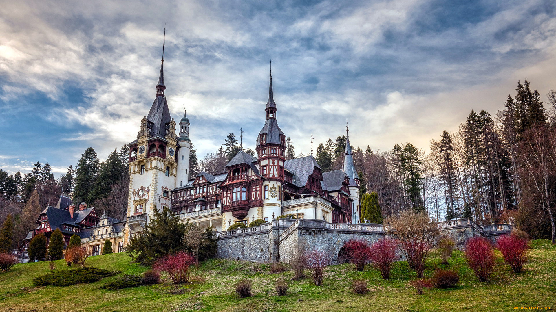 города, замок, пелеш, , румыния, замок, пелеш