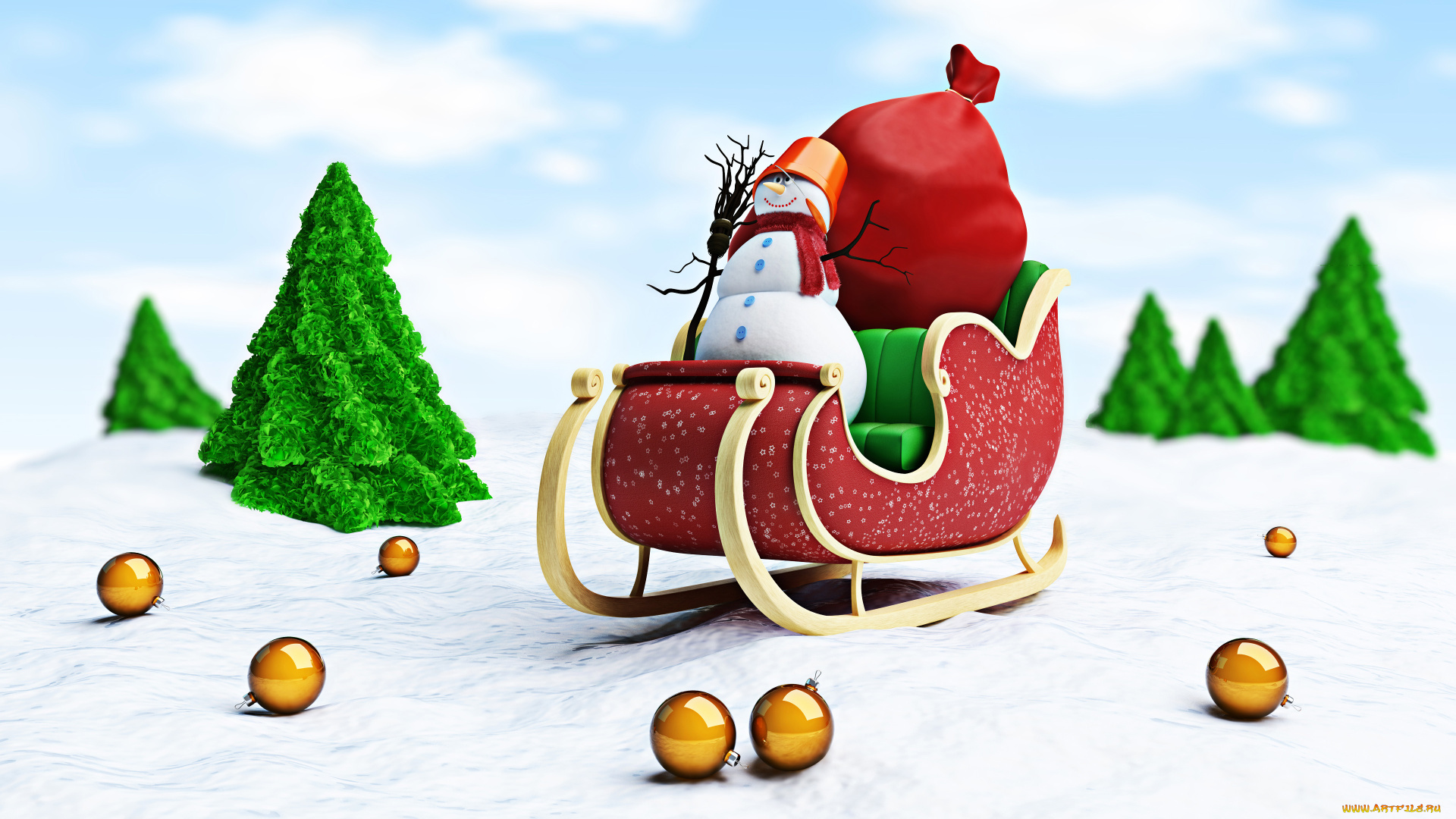 праздничные, векторная, графика, , новый, год, деревья, снежинки, снег, снеговик, сани