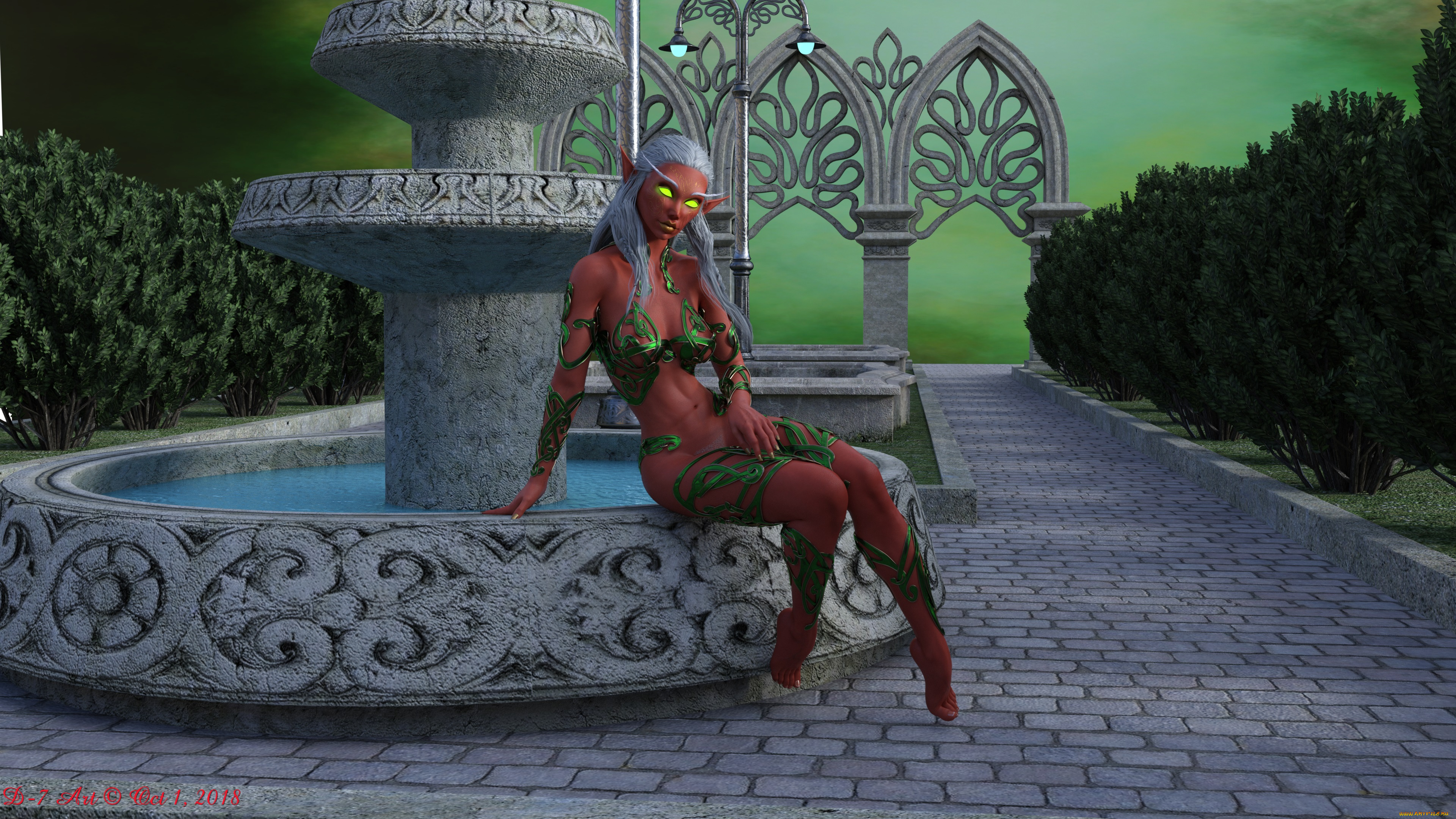 3д, графика, эльфы, , elves, взгляд, фон, эльфийка