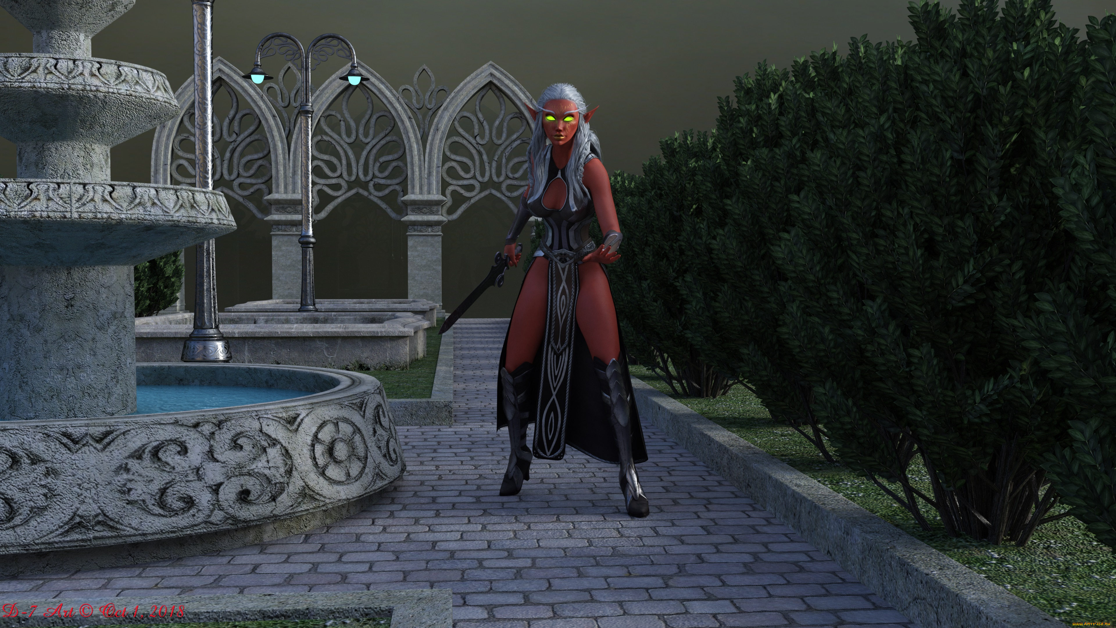 3д, графика, эльфы, , elves, взгляд, фон, эльфийка