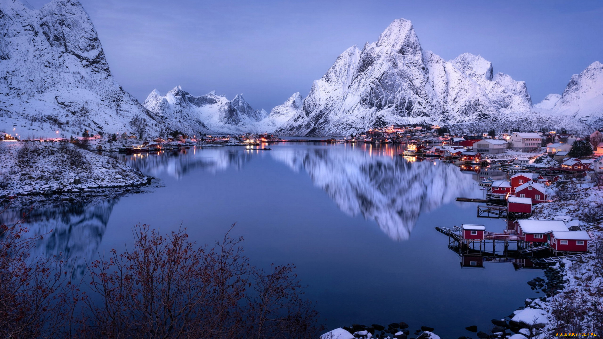 города, лофотенские, острова, , норвегия, горы, фьорд, дома, снег