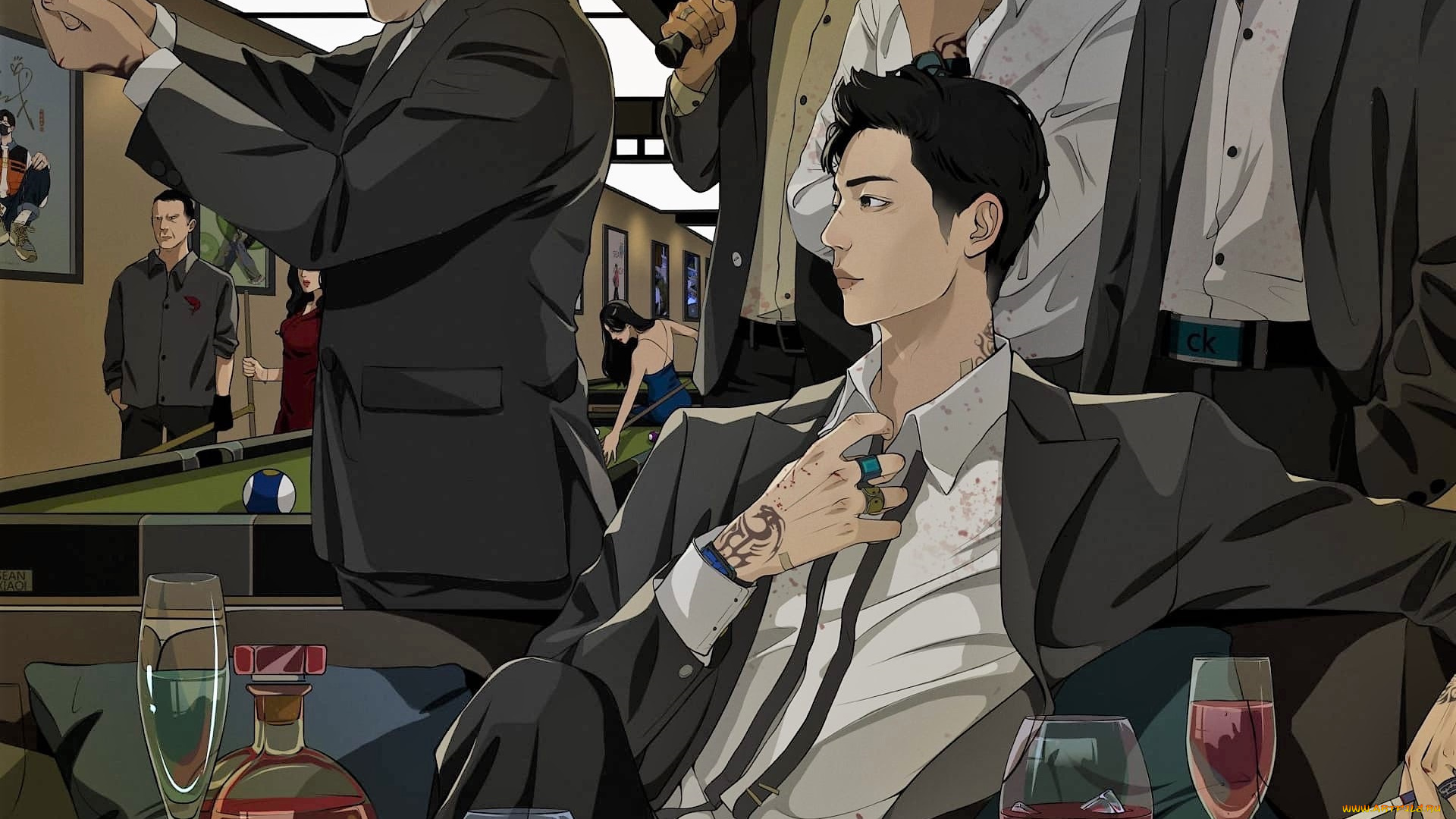 рисованное, люди, сяо, джань, мафия, клуб, бокалы