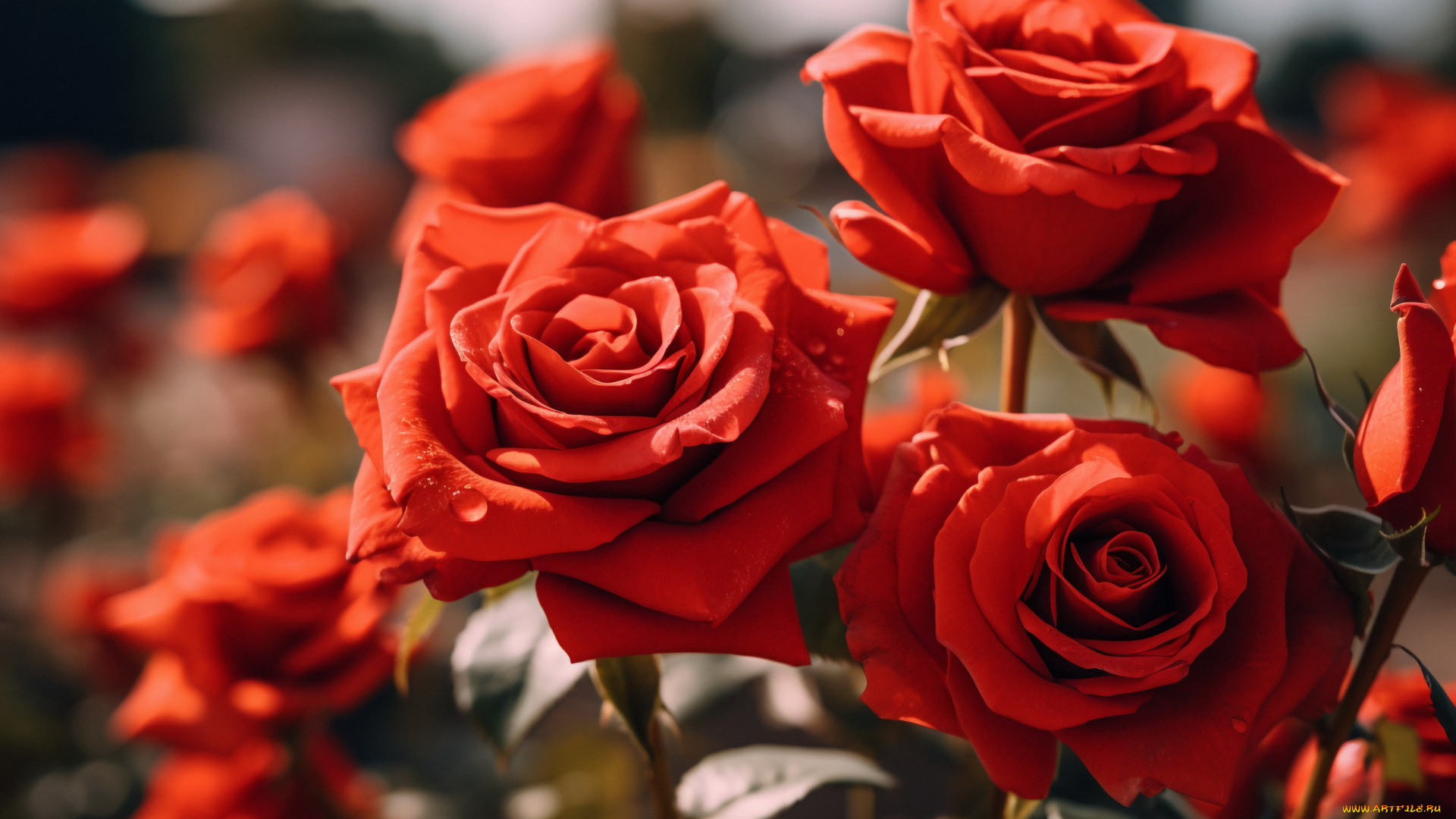 цветы, розы, алые, макро