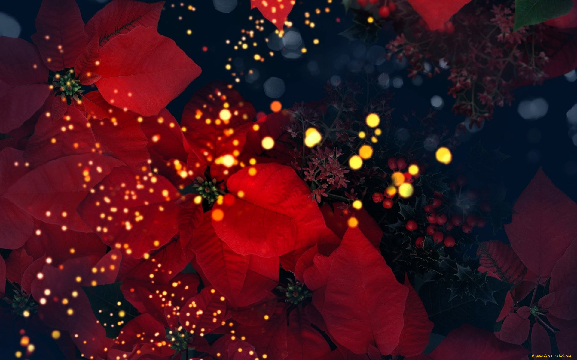 праздничные, -, разное, , новый, год, блики, листья, ягоды