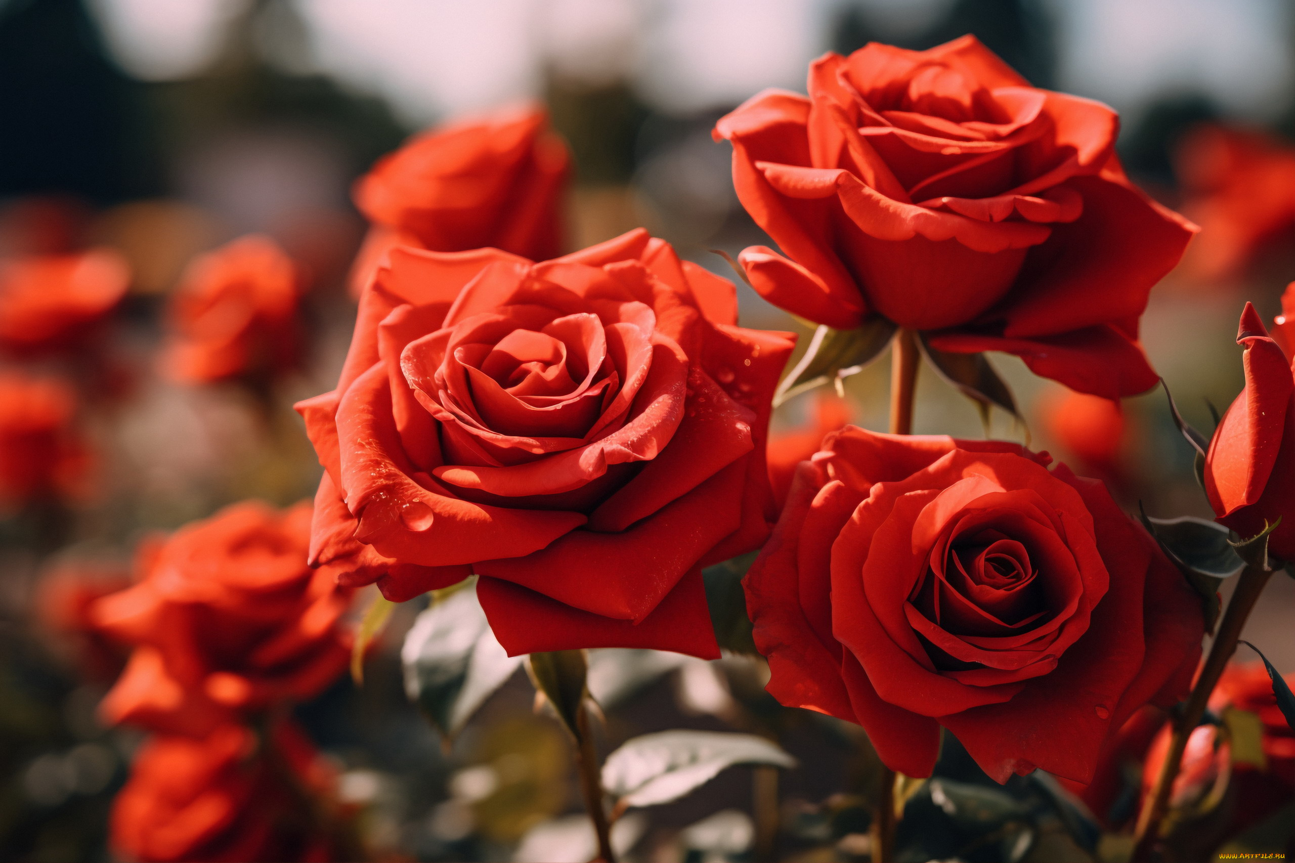 цветы, розы, алые, макро