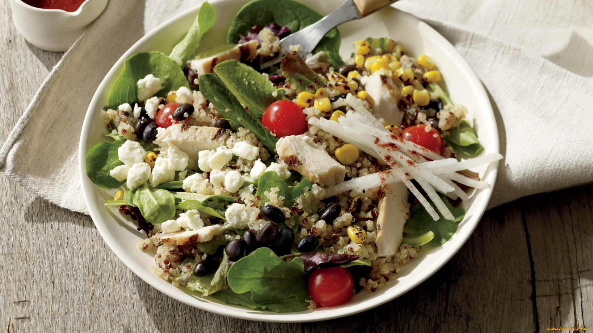 еда, салаты, , закуски, тарелка, салат, фасоль, кукуруза, зелень