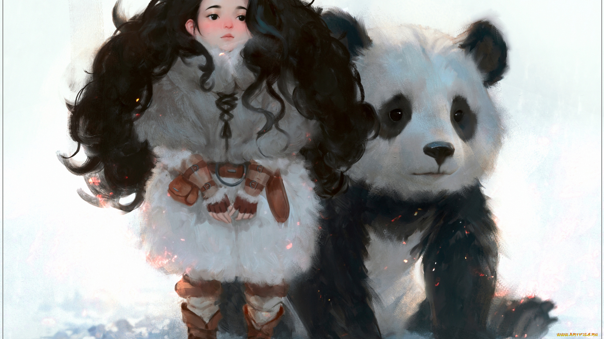 рисованное, дети, девочка, панда