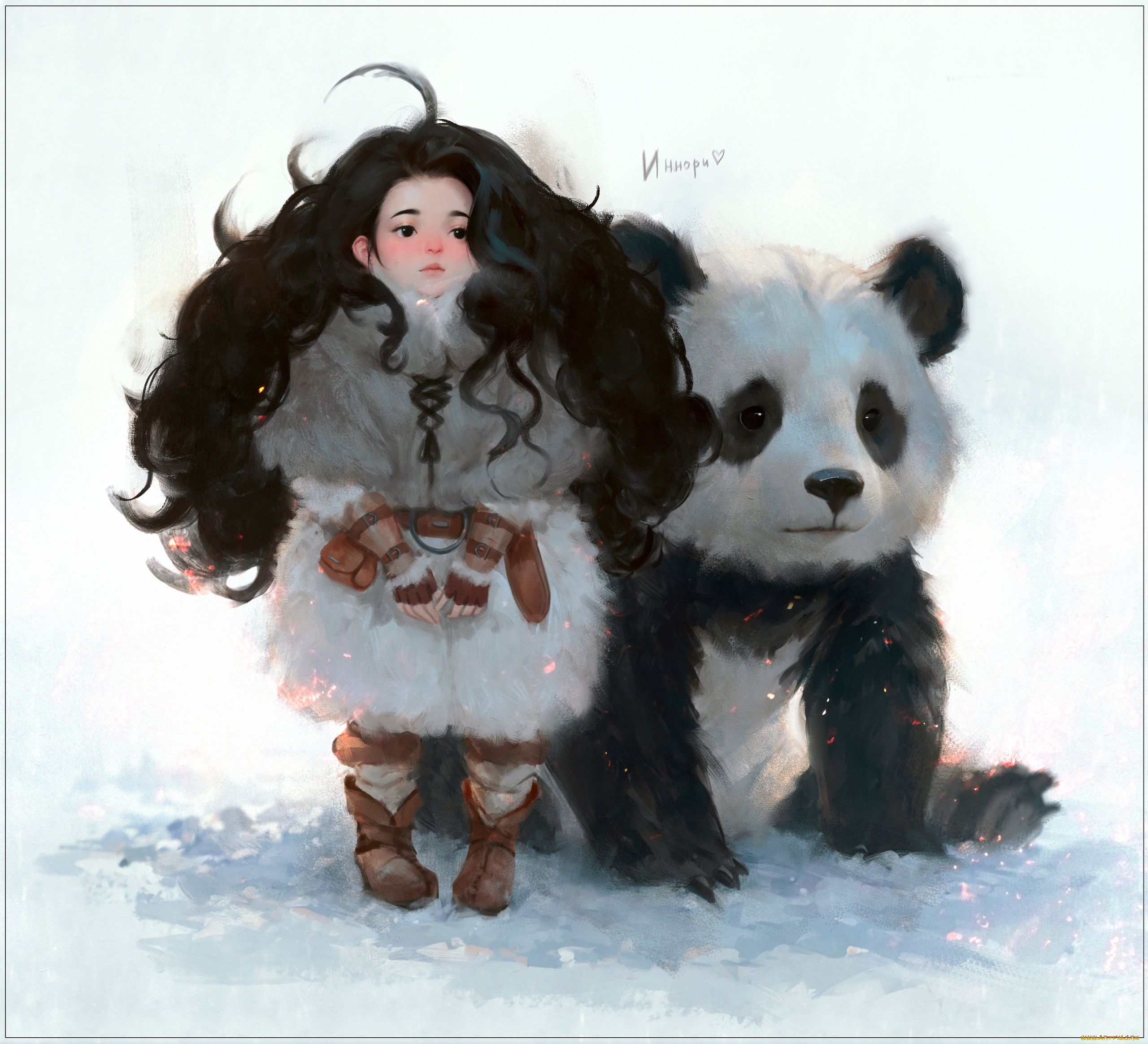 рисованное, дети, девочка, панда