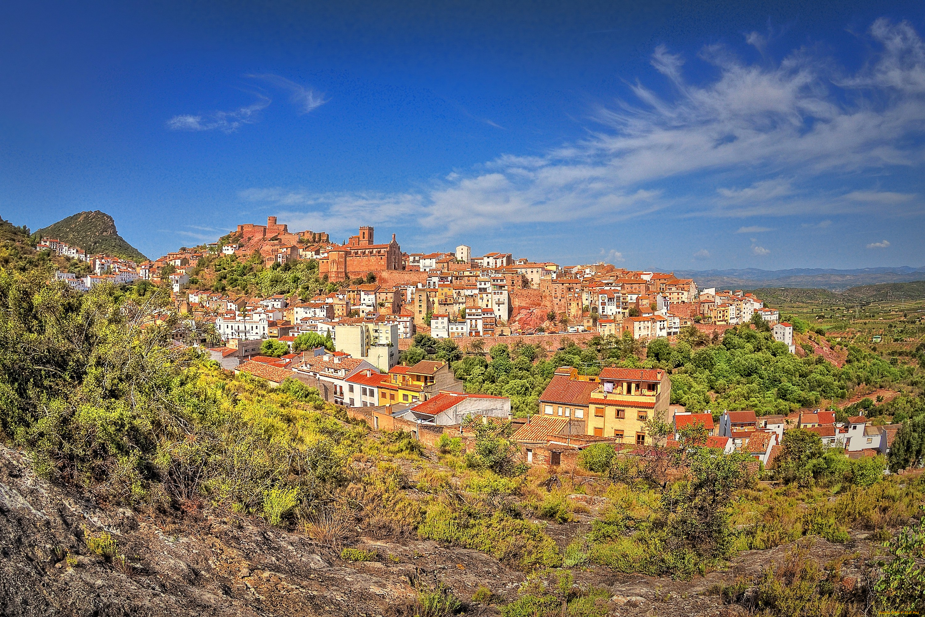 кастелло, де, ла, плана, испания, города, пейзажи, дома, крыши