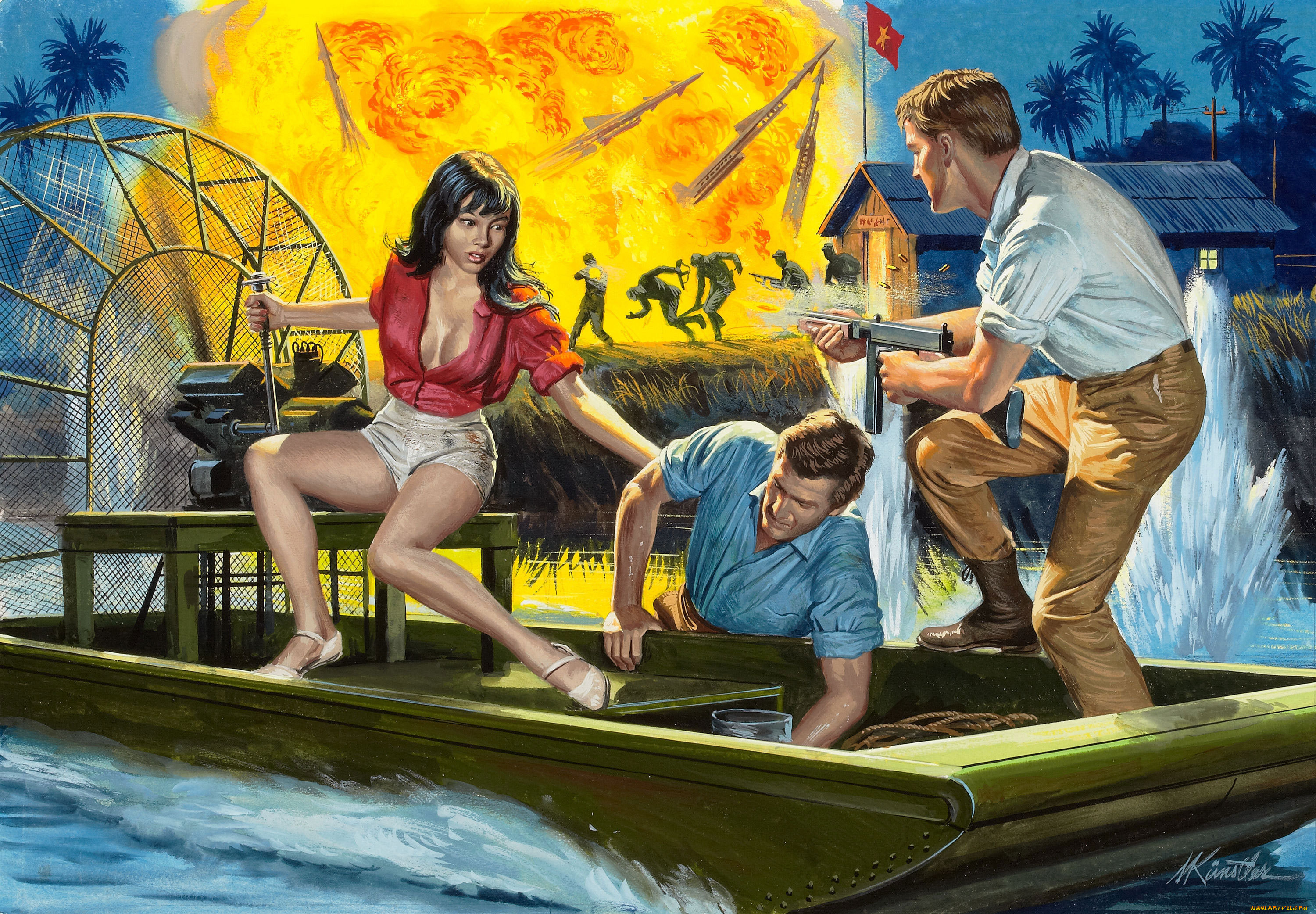 рисованные, люди, взрыв