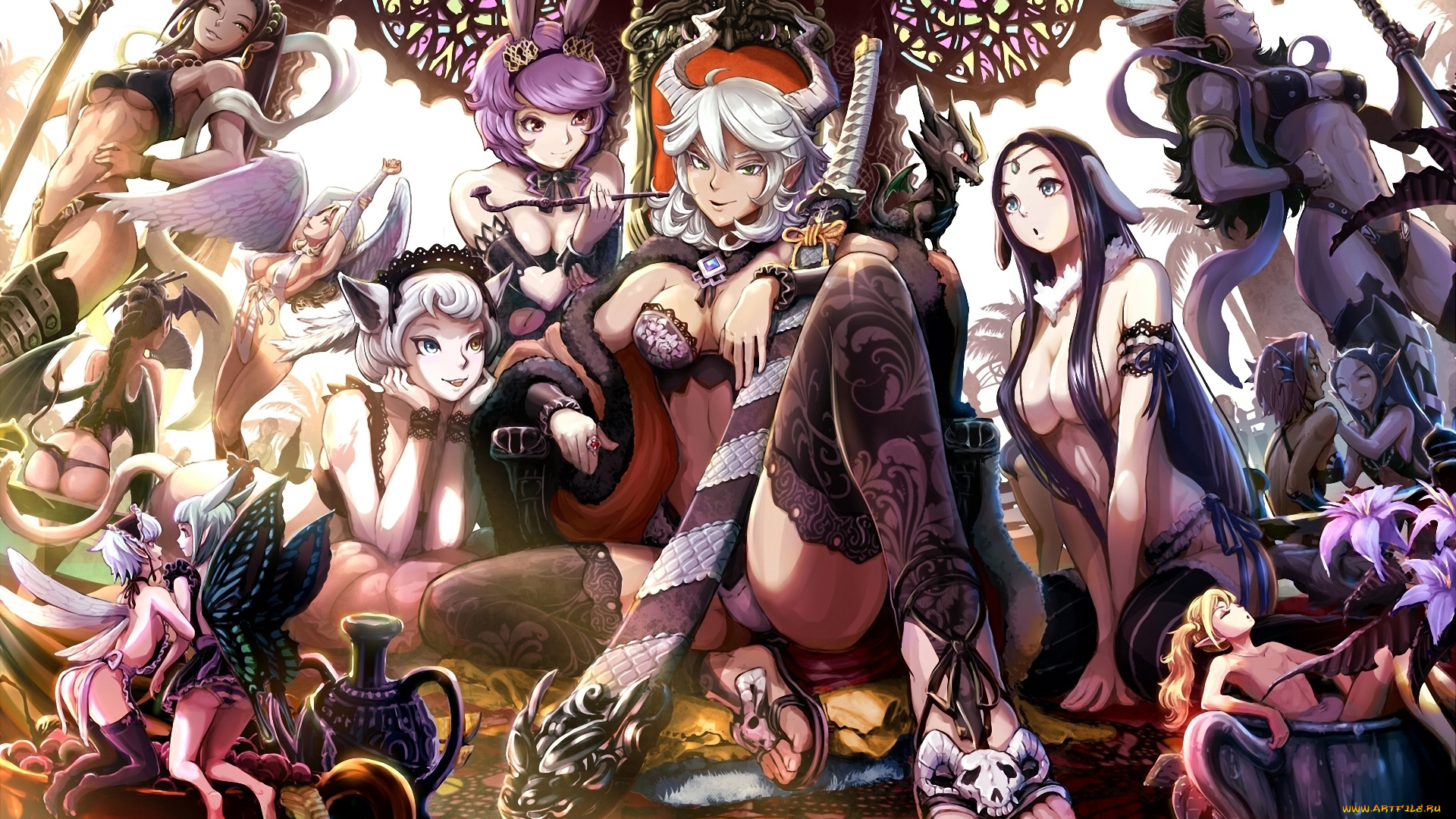 аниме, angels, demons, девушки, демоны