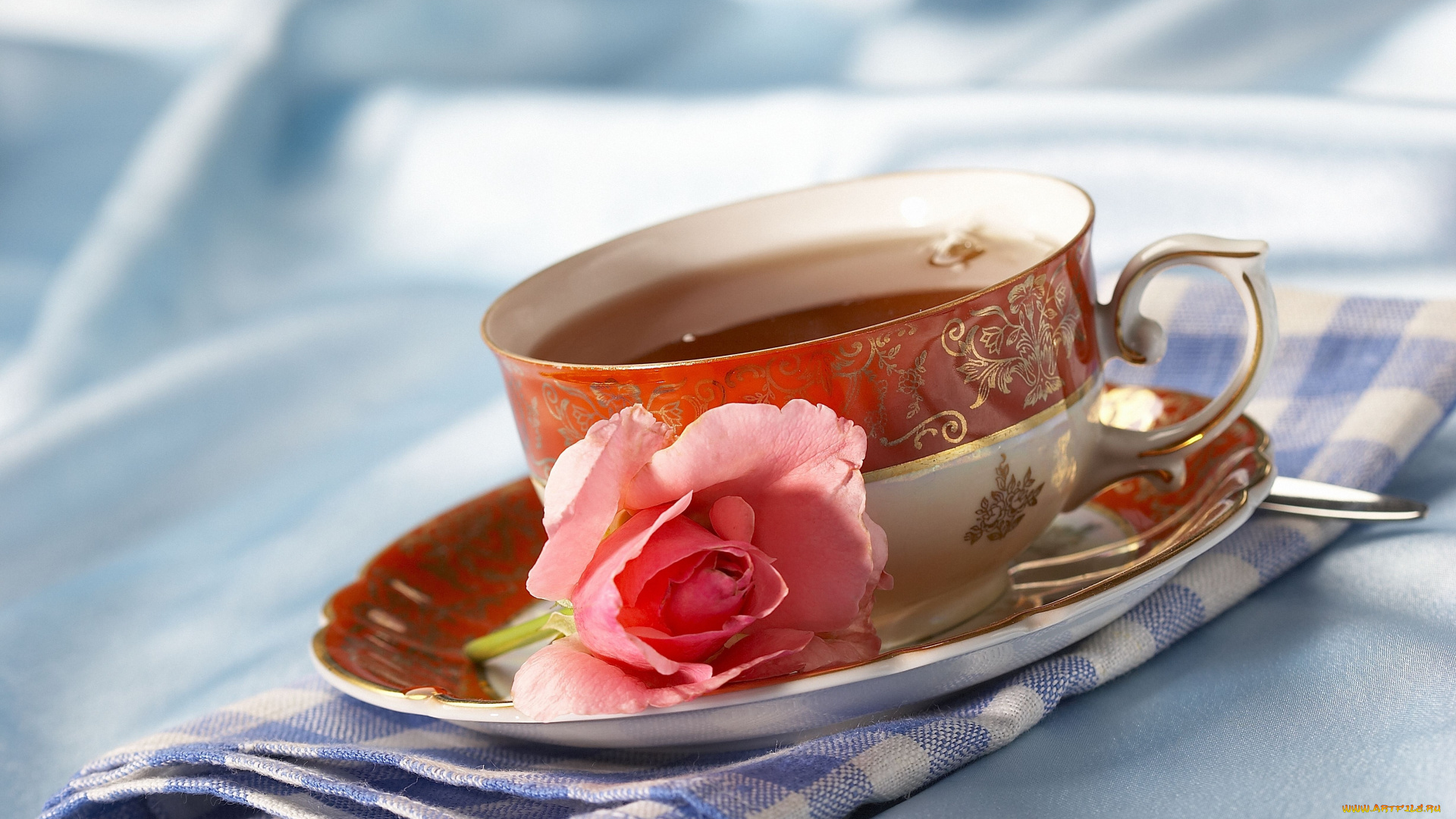 чай, еда, напитки, Чай, салфетка, роза, чашка, блюдце