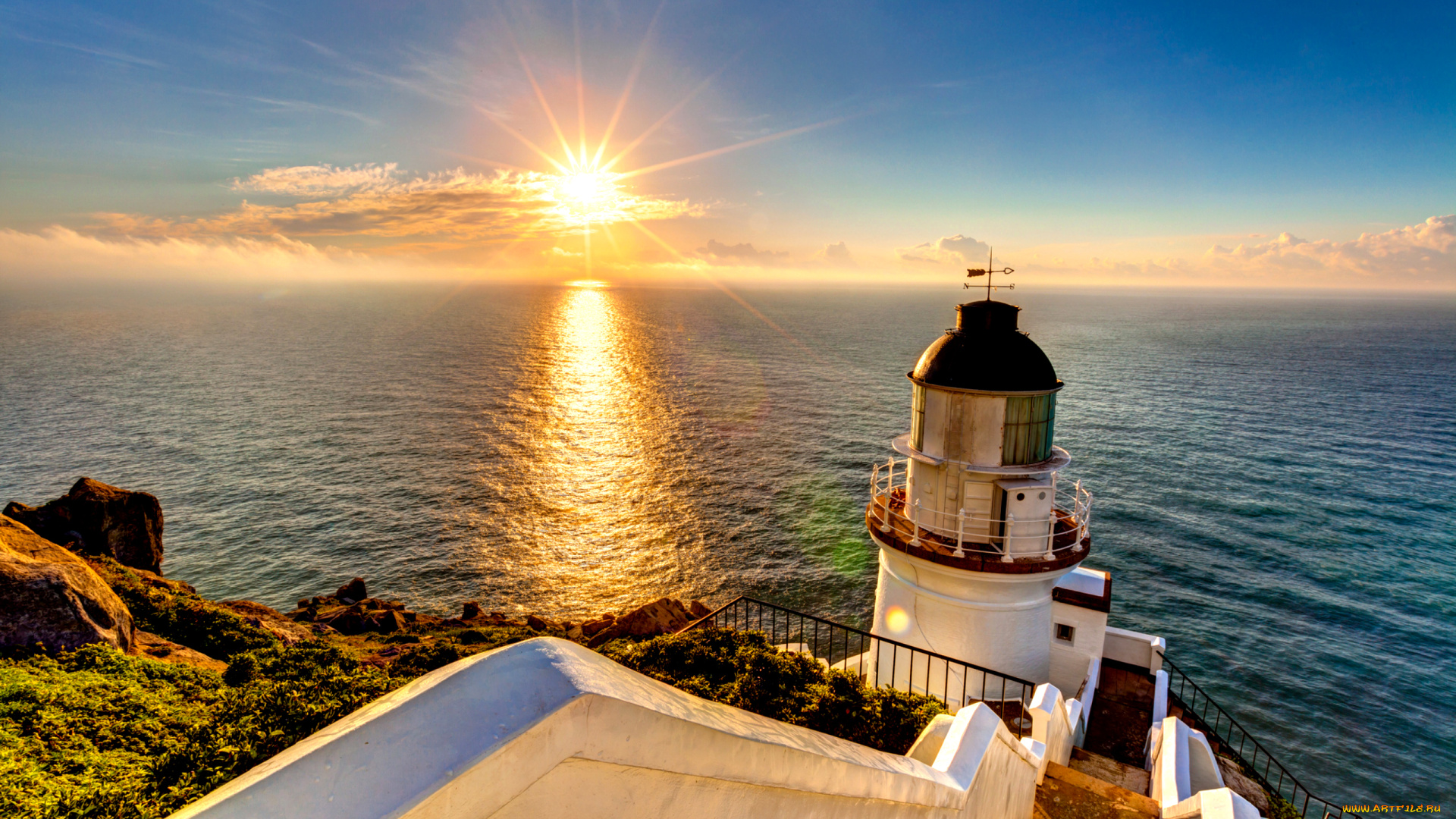 природа, маяки, океан, горизонт, солнце, маяк