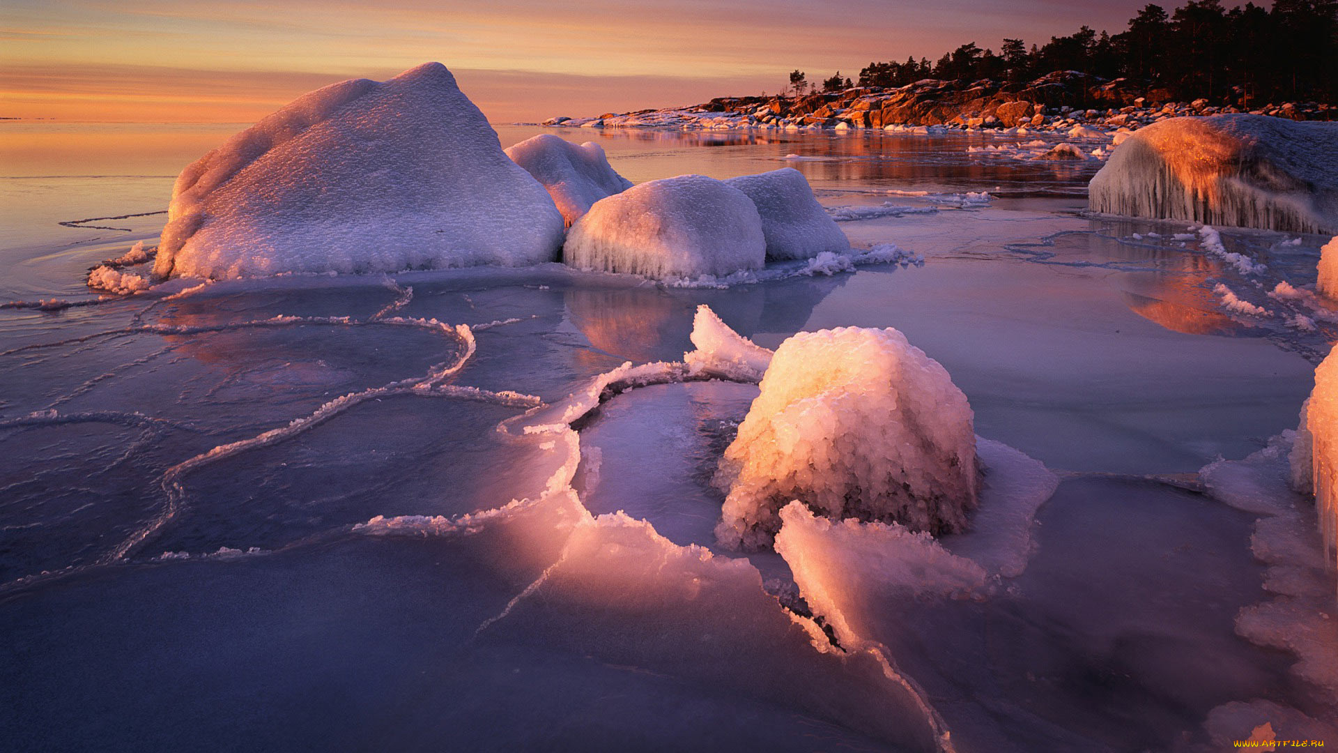 замерзшее, озеро, природа, реки, озера, зима, лед, снег