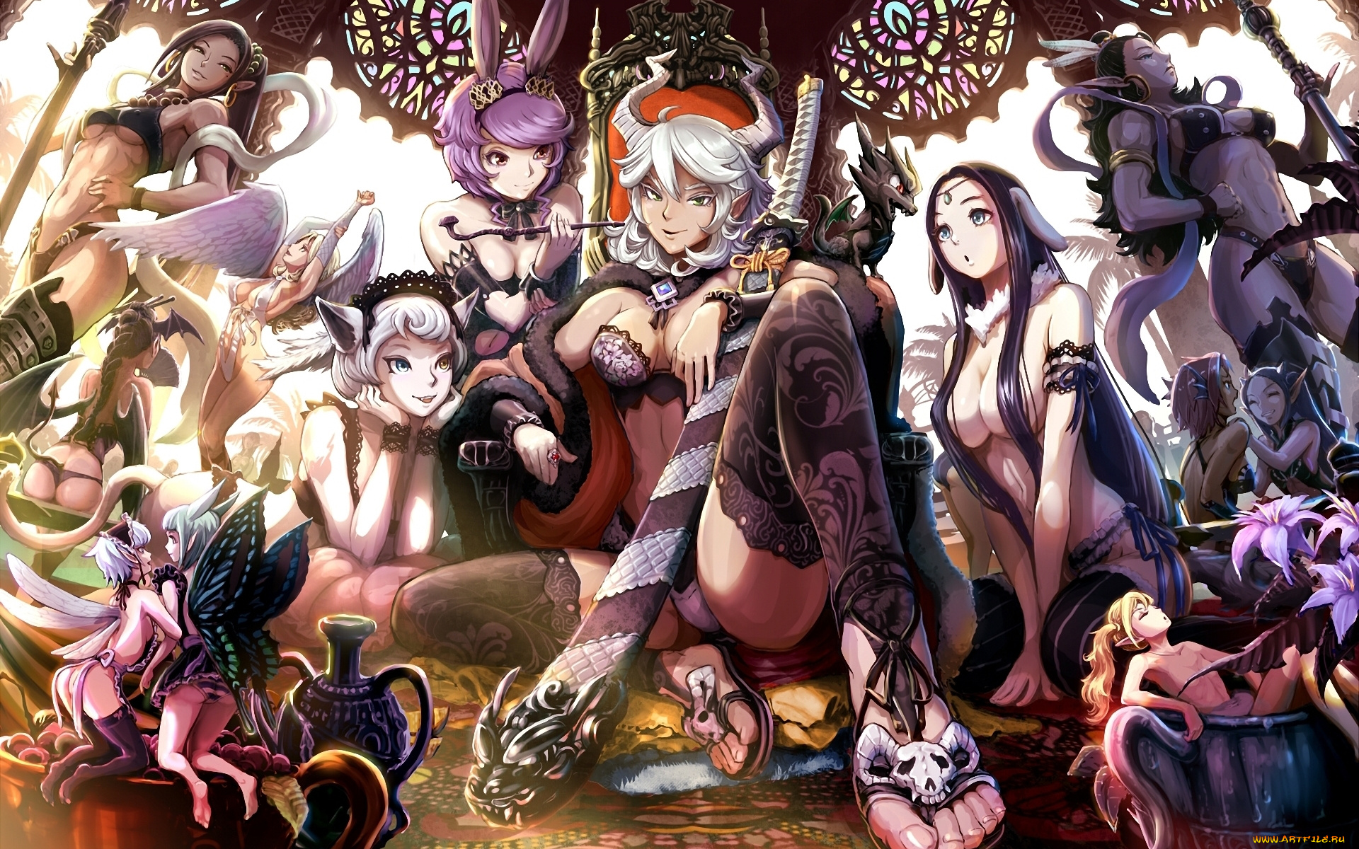 аниме, angels, demons, девушки, демоны