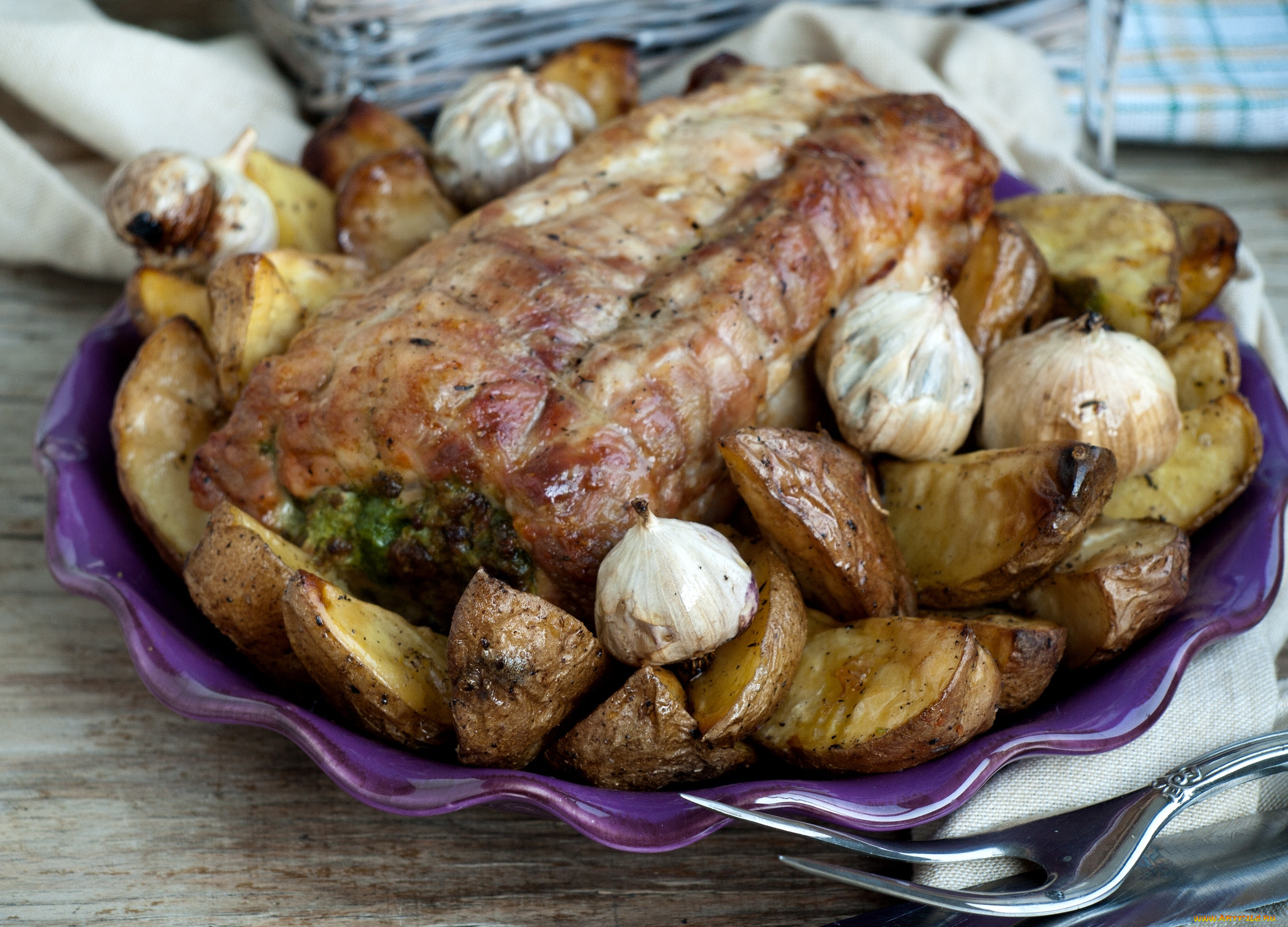 еда, мясные, блюда, мясо, картофель, чеснок