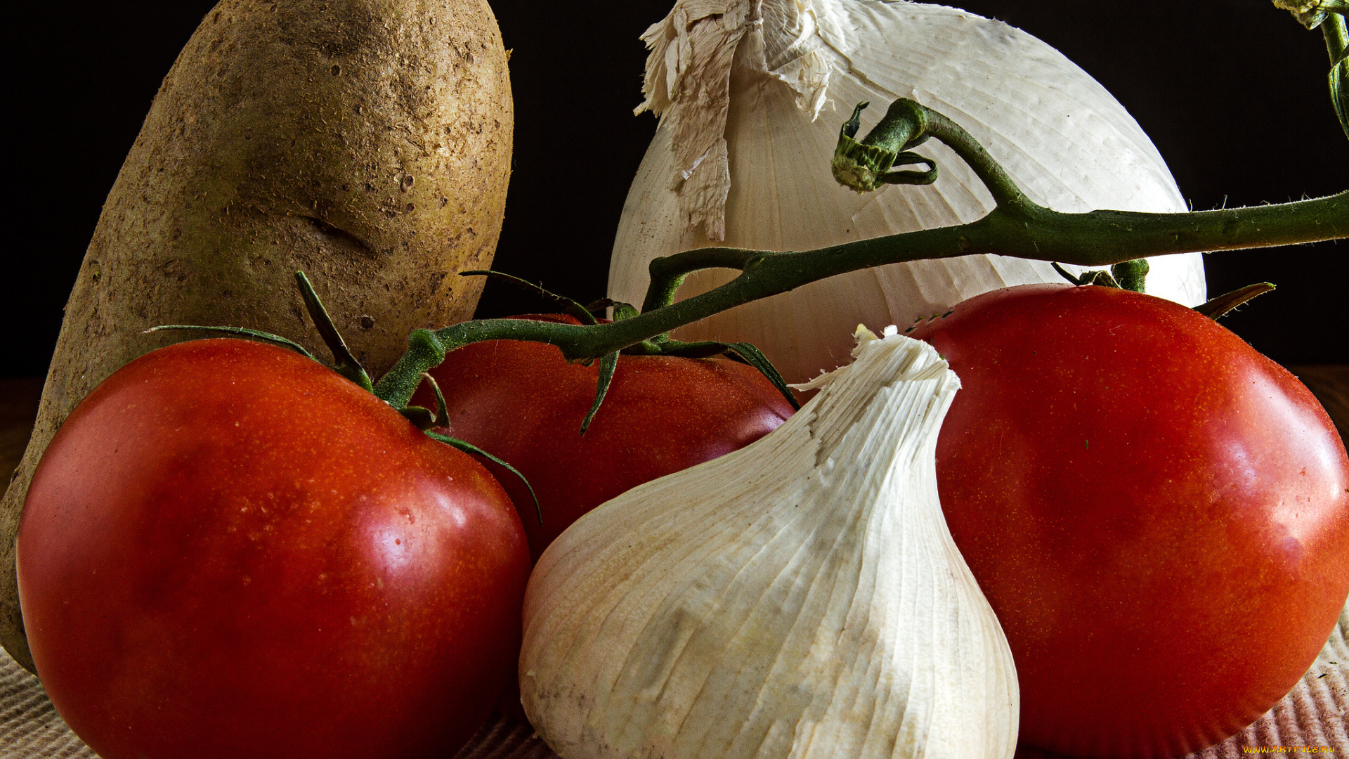 еда, овощи, картофель, чеснок, томаты