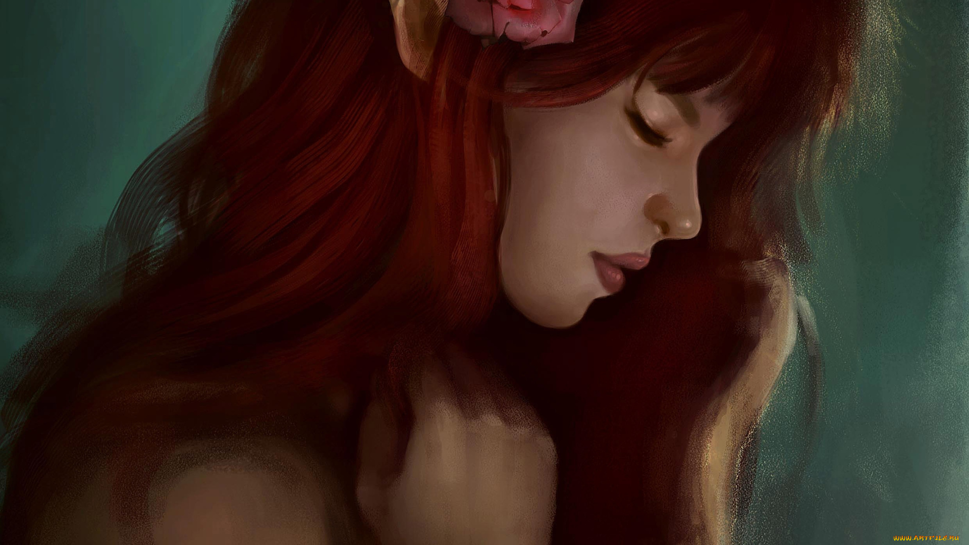 фэнтези, эльфы, эльф, девушка, цветок, роза