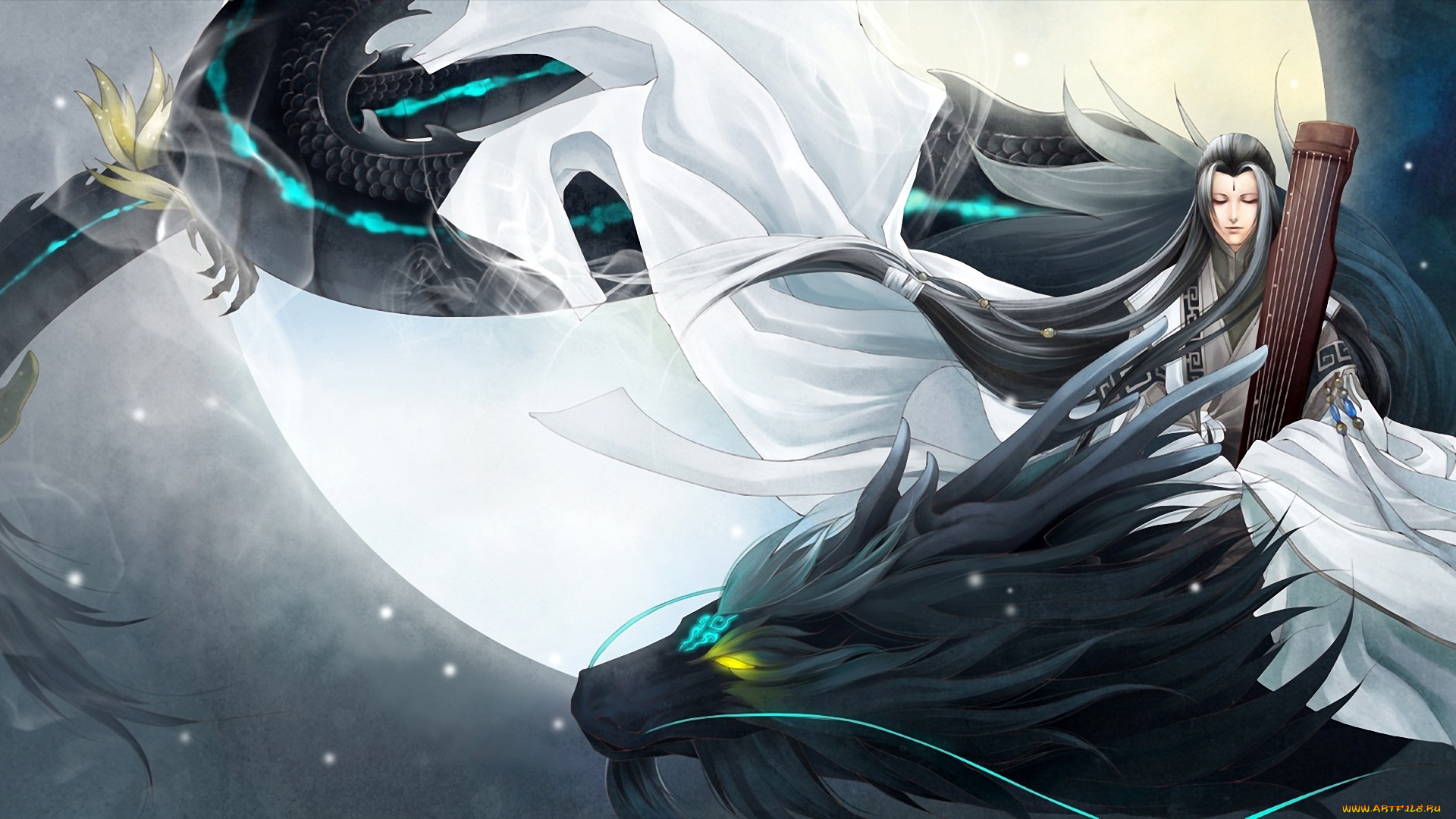 фэнтези, красавицы, и, чудовища, кимоно, дракон, девушка