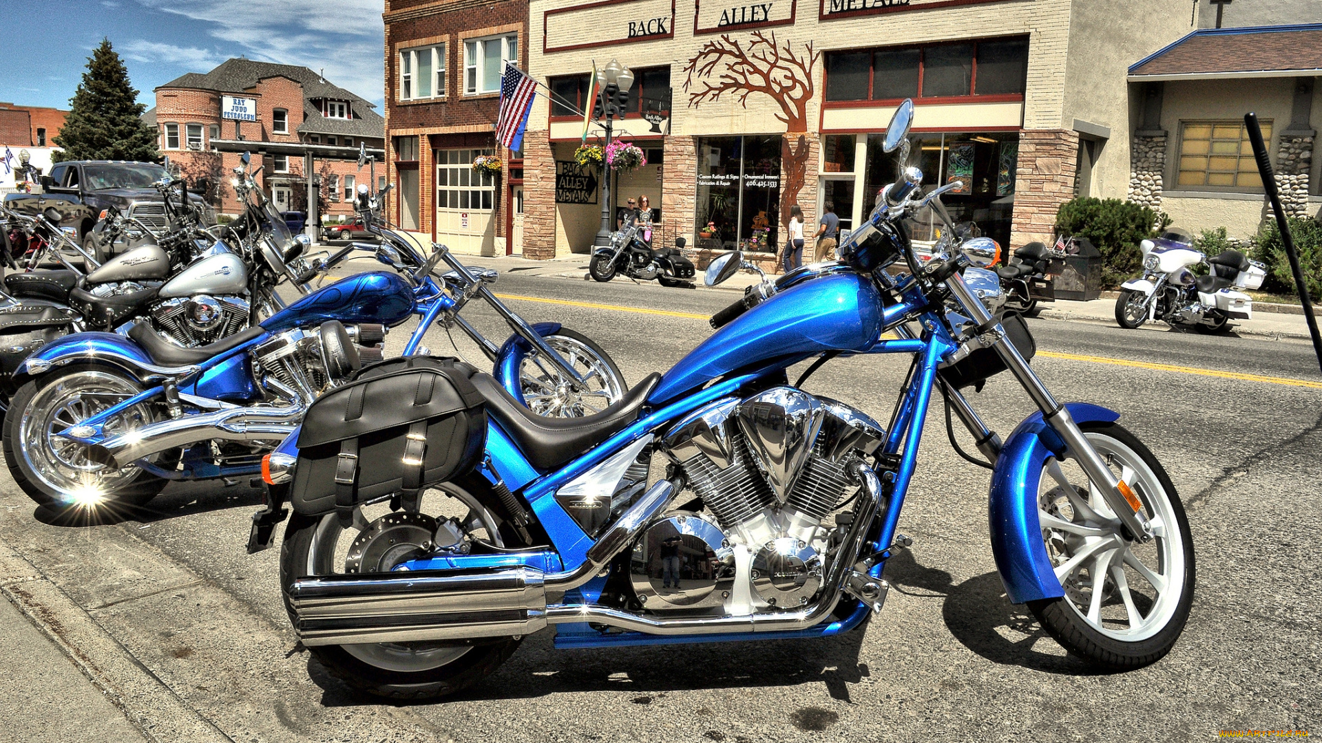 мотоциклы, разные, вместе, байки, тротуар, улица