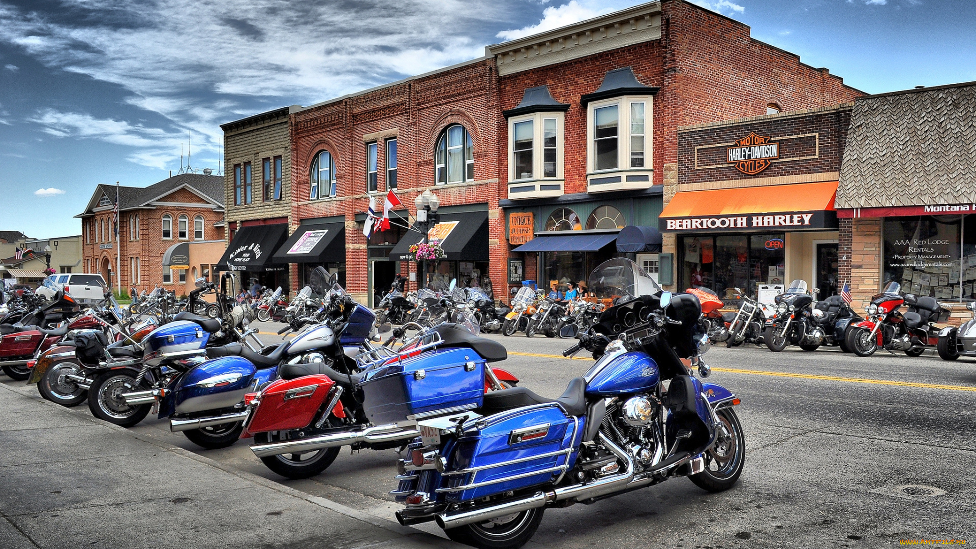 мотоциклы, разные, вместе, улица, байки, тротуар