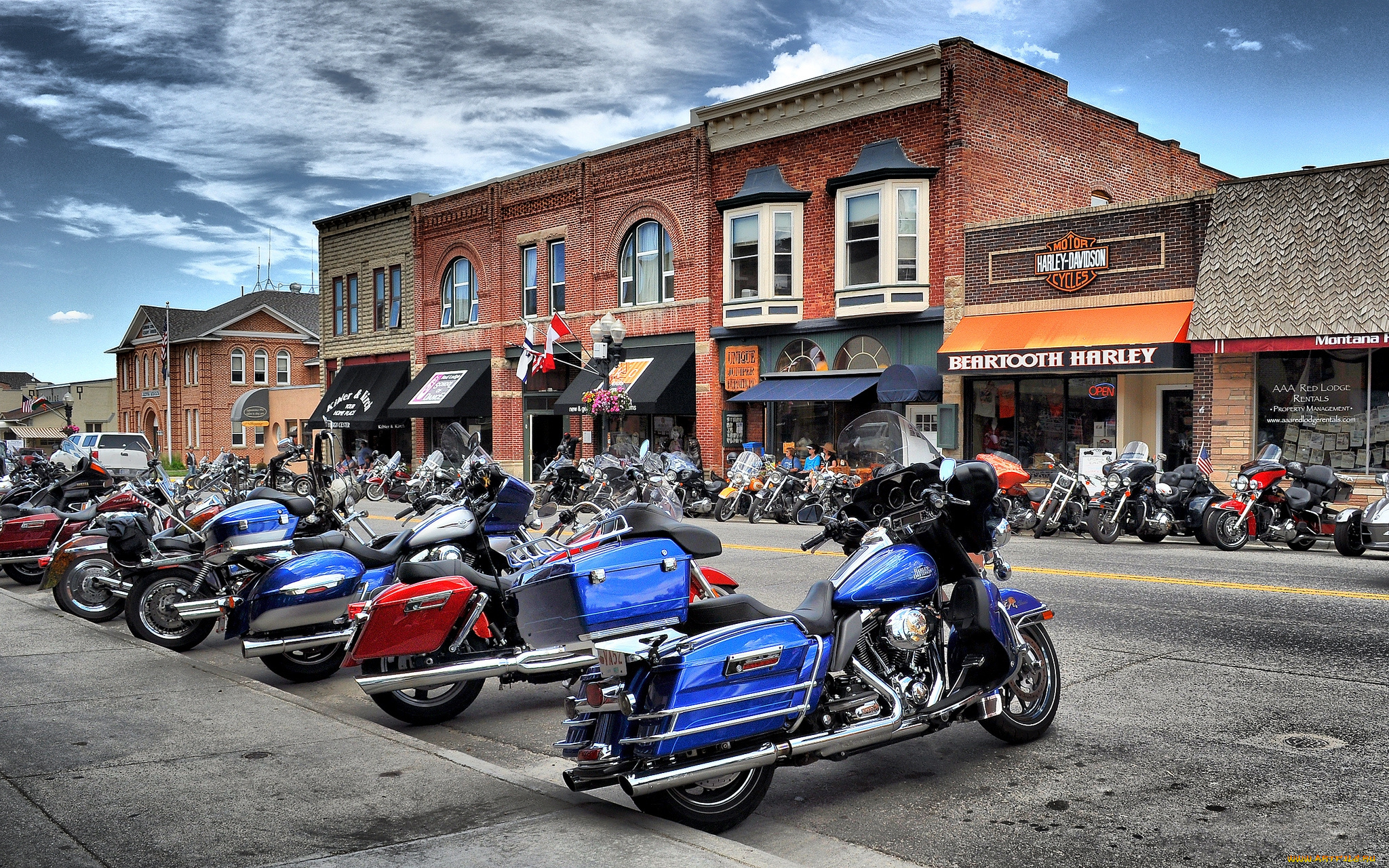 мотоциклы, разные, вместе, улица, байки, тротуар