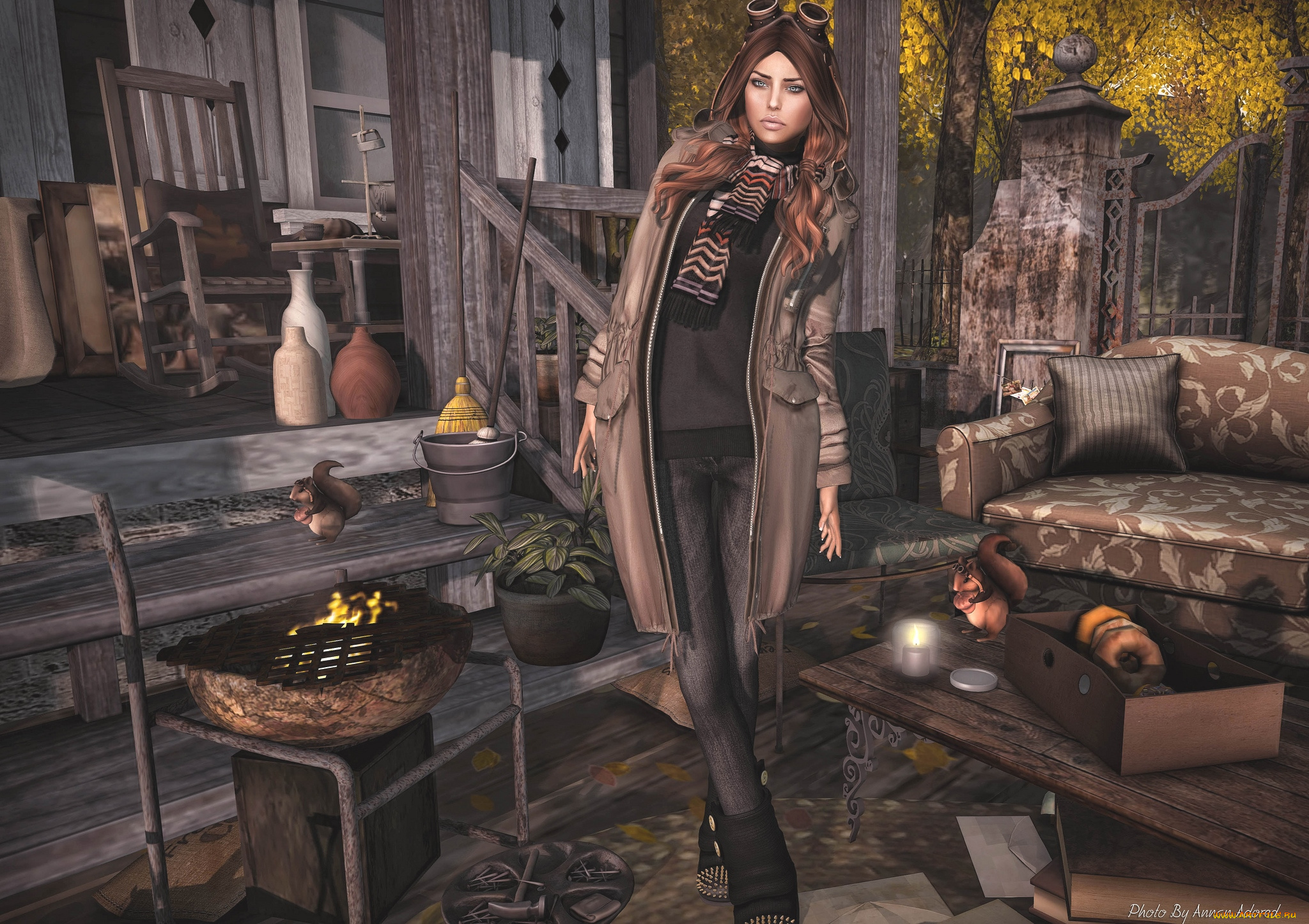 3д, графика, people, , люди, девушка, двор, белки