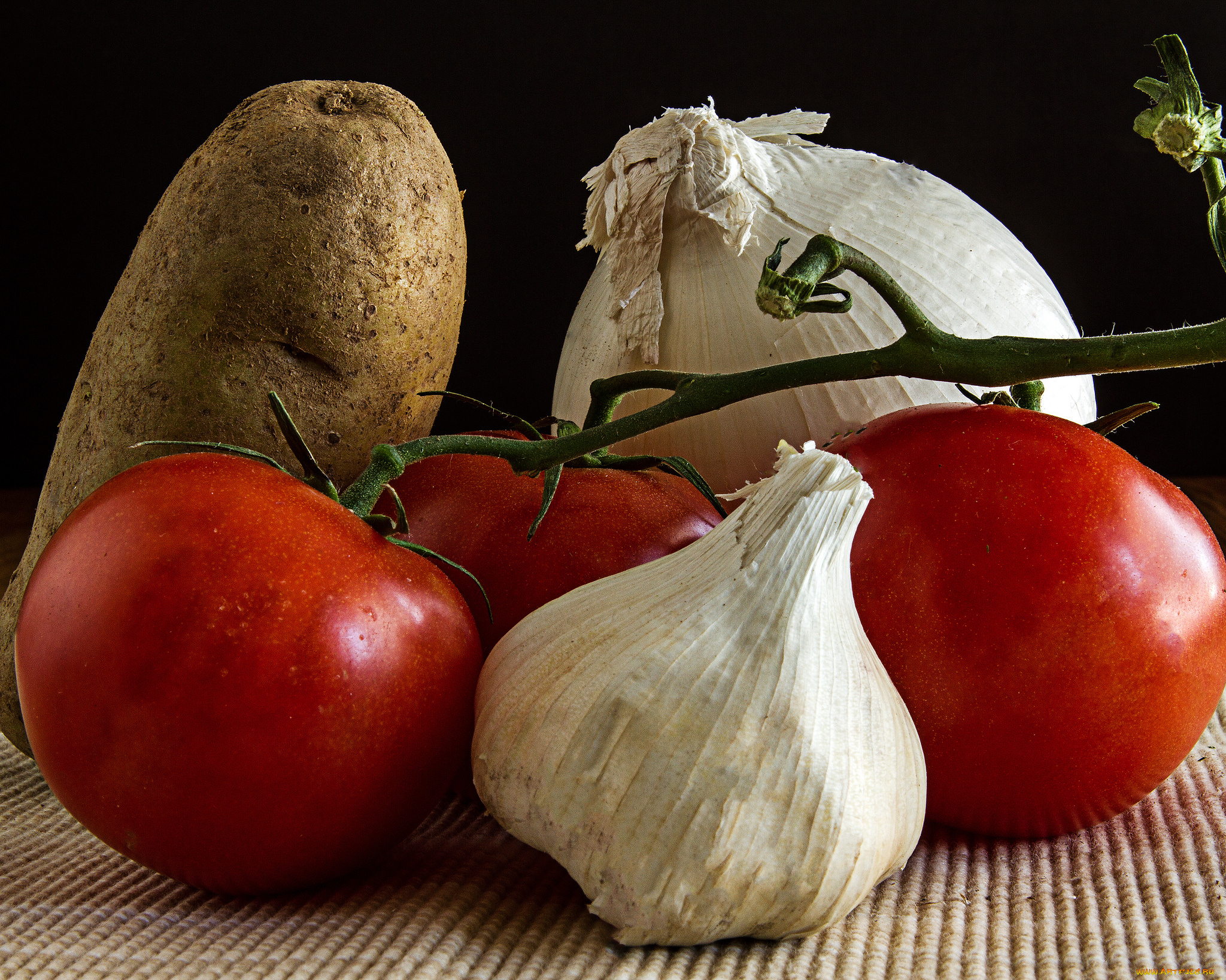 еда, овощи, картофель, чеснок, томаты