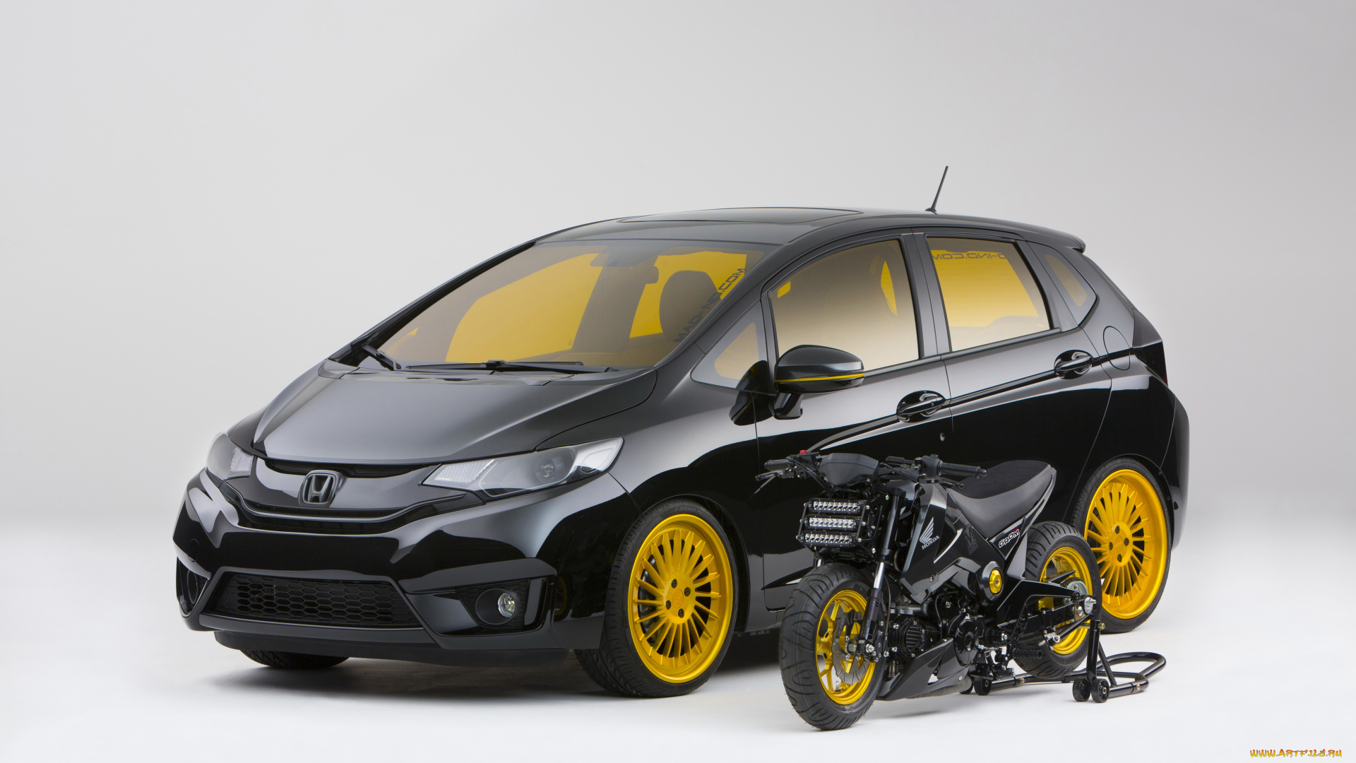 2014, honda, fit, , mad, industries, автомобили, honda, черный, fit, металлик, мопед