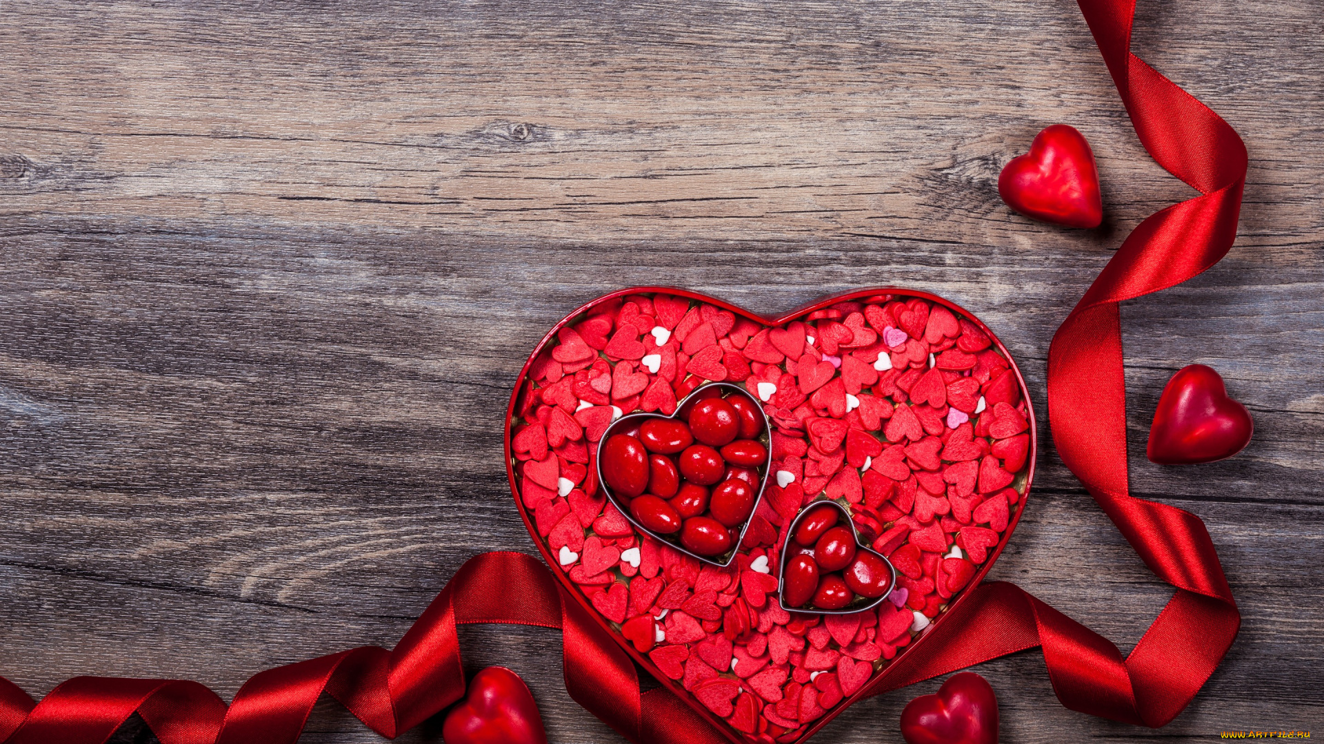 праздничные, день, святого, валентина, , сердечки, , любовь, valentine's, day, romantic, heart, love, ribbon, wood, сердечки, сердце, лента, романтика