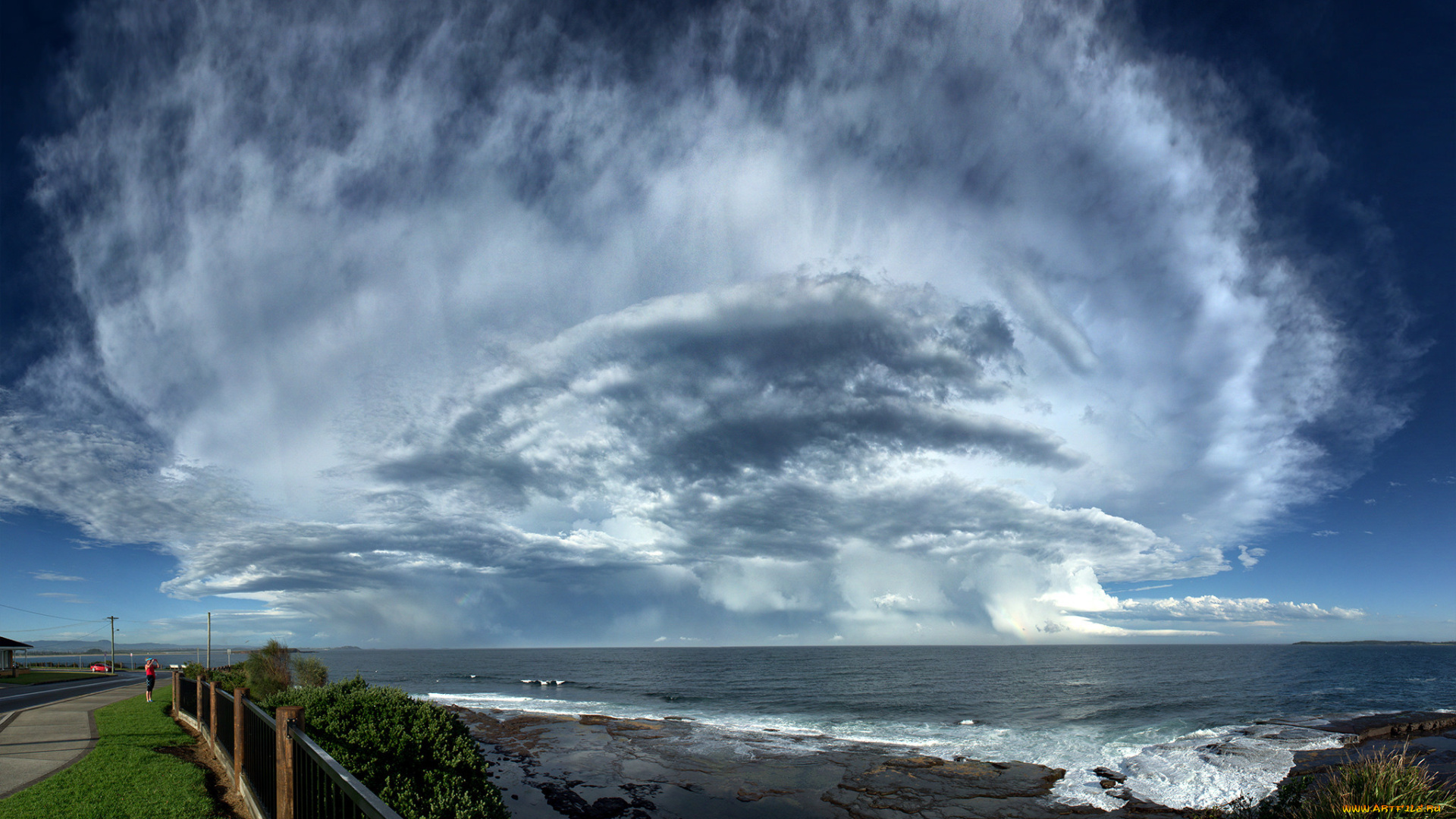 природа, облака, океан, побережье, горизонт, облако