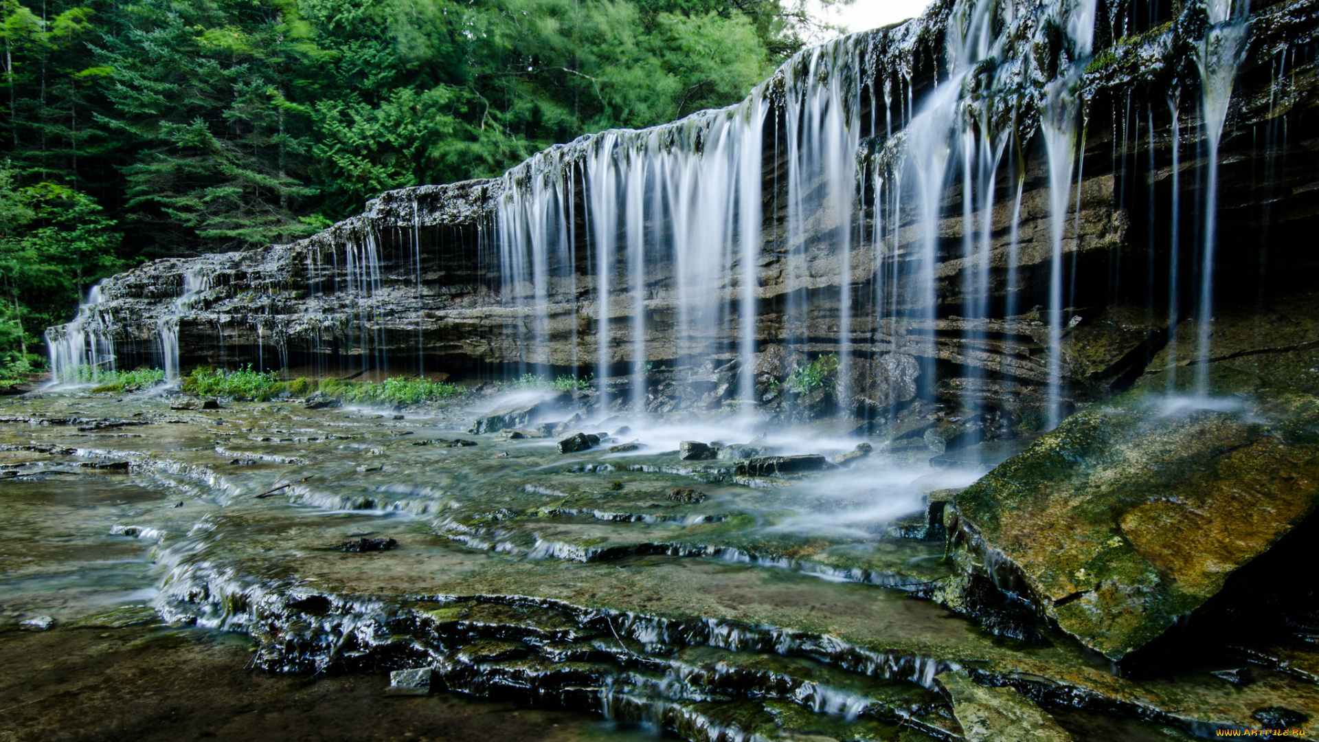 природа, водопады, водопад, лес, река