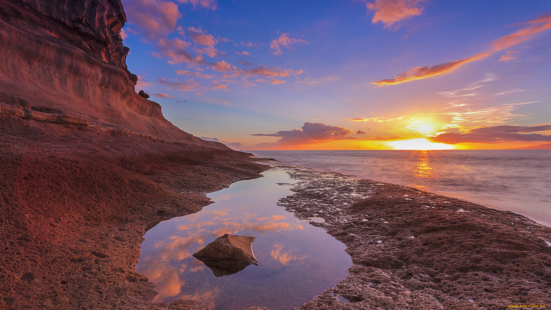 природа, восходы, закаты, горизонт, солнце, побережье, океан