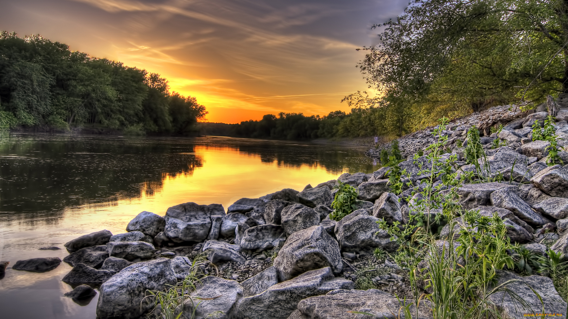 природа, восходы, закаты, заря, река, лес