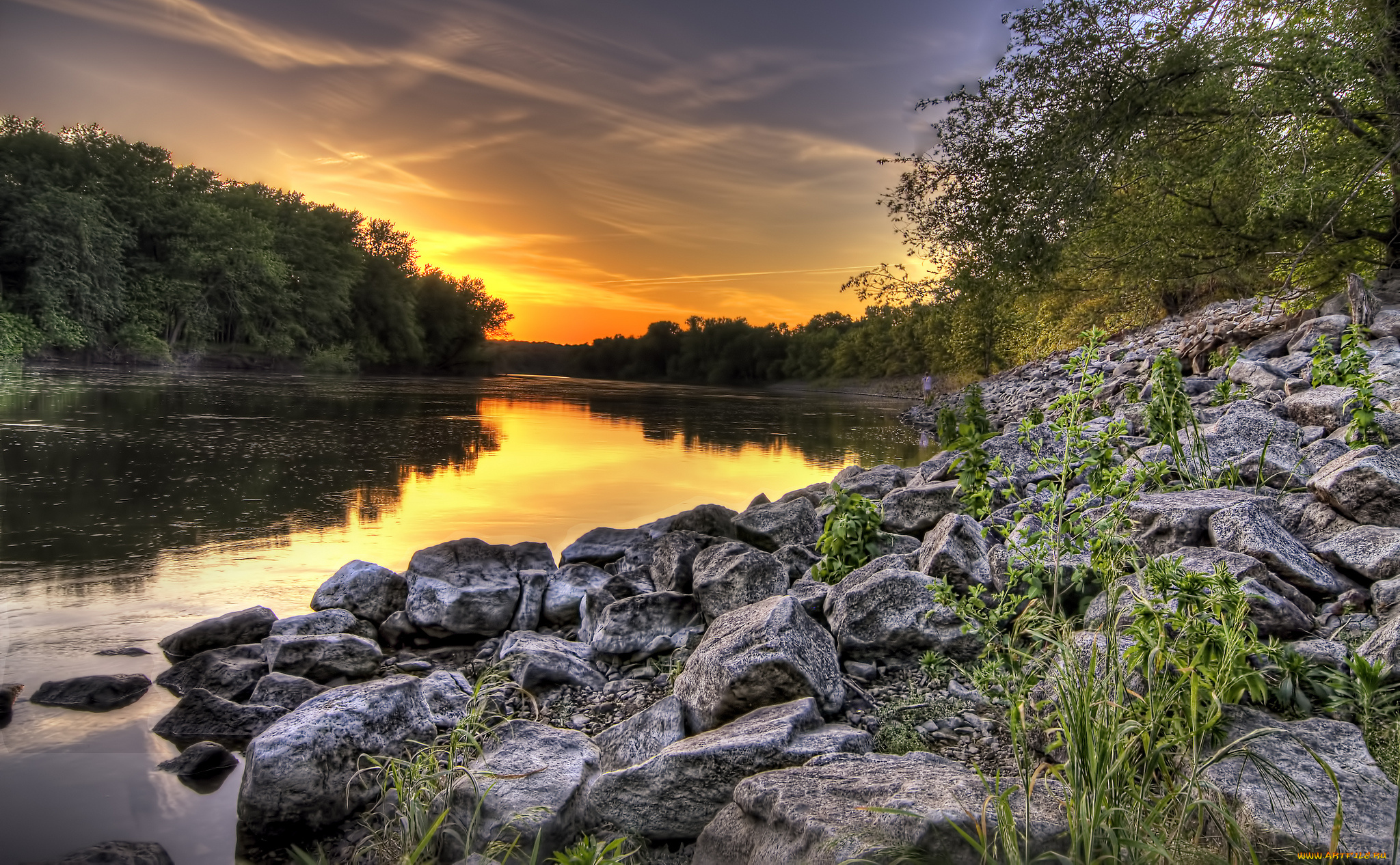 природа, восходы, закаты, заря, река, лес