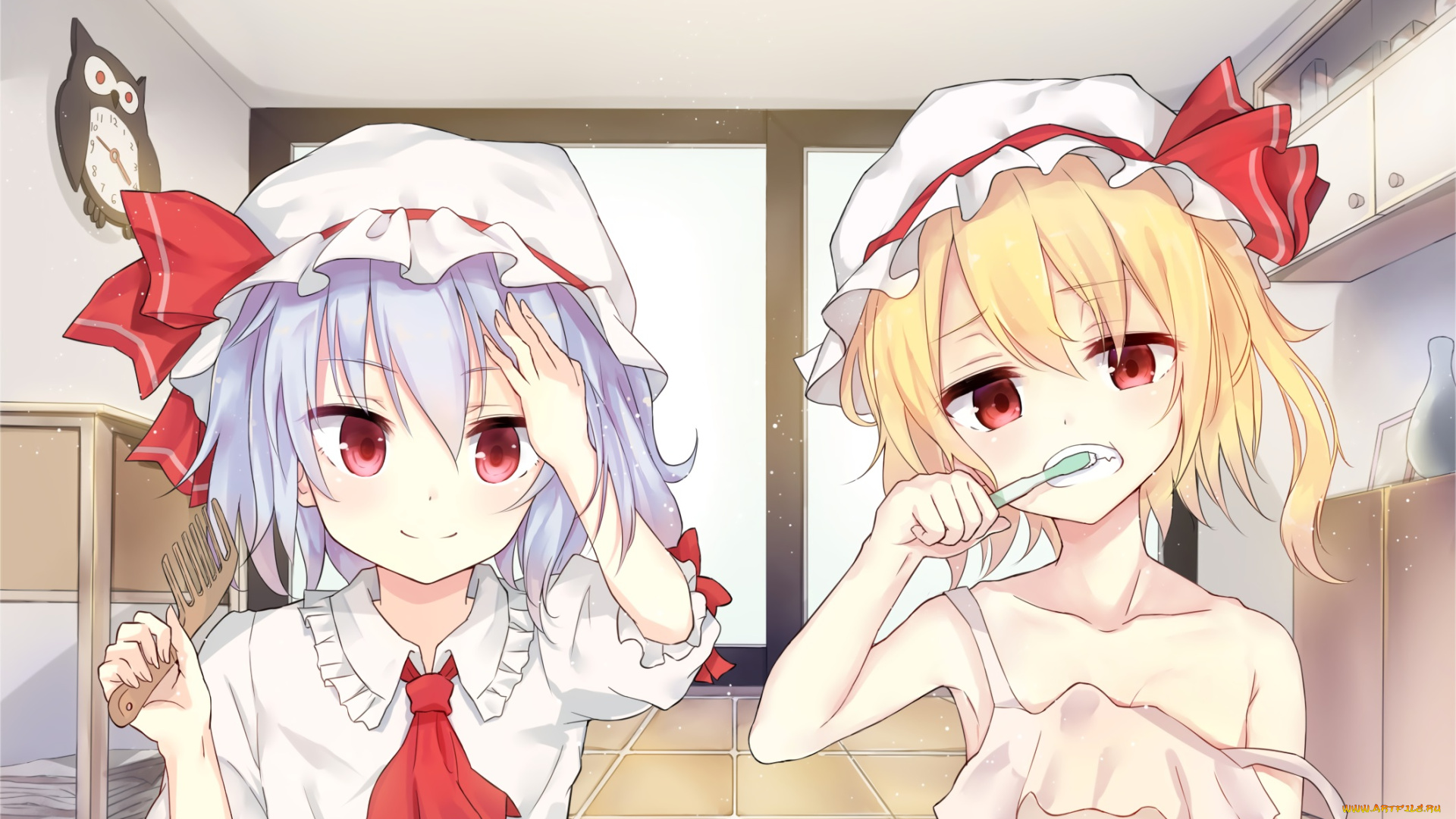 аниме, touhou, взгляд, девушки, фон