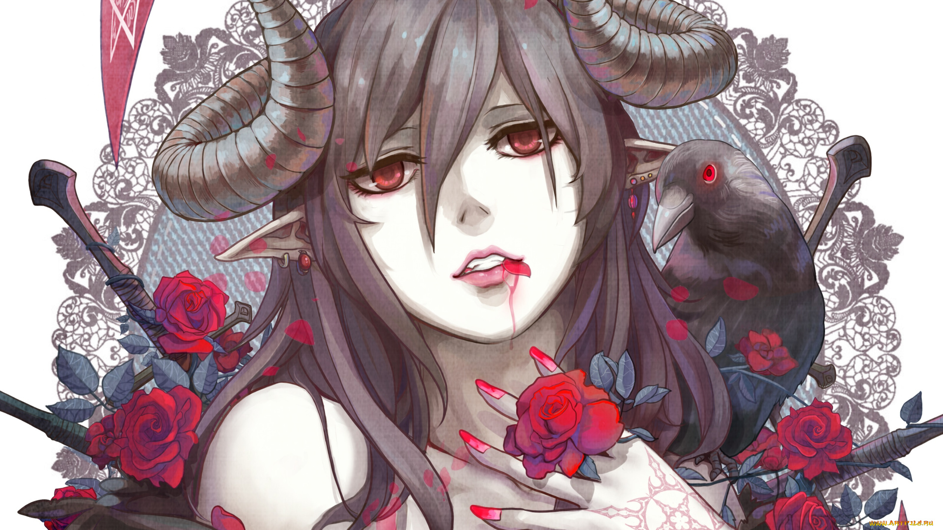 автор, , aoiakamaou, аниме, ангелы, , демоны, девушка, aoiakamaou, арт