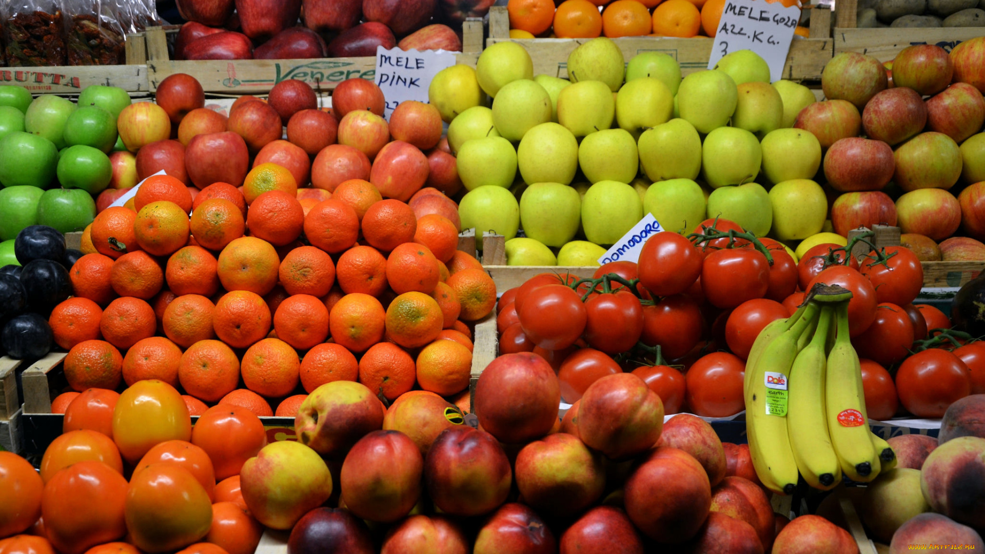 еда, фрукты, и, овощи, вместе, прилавок