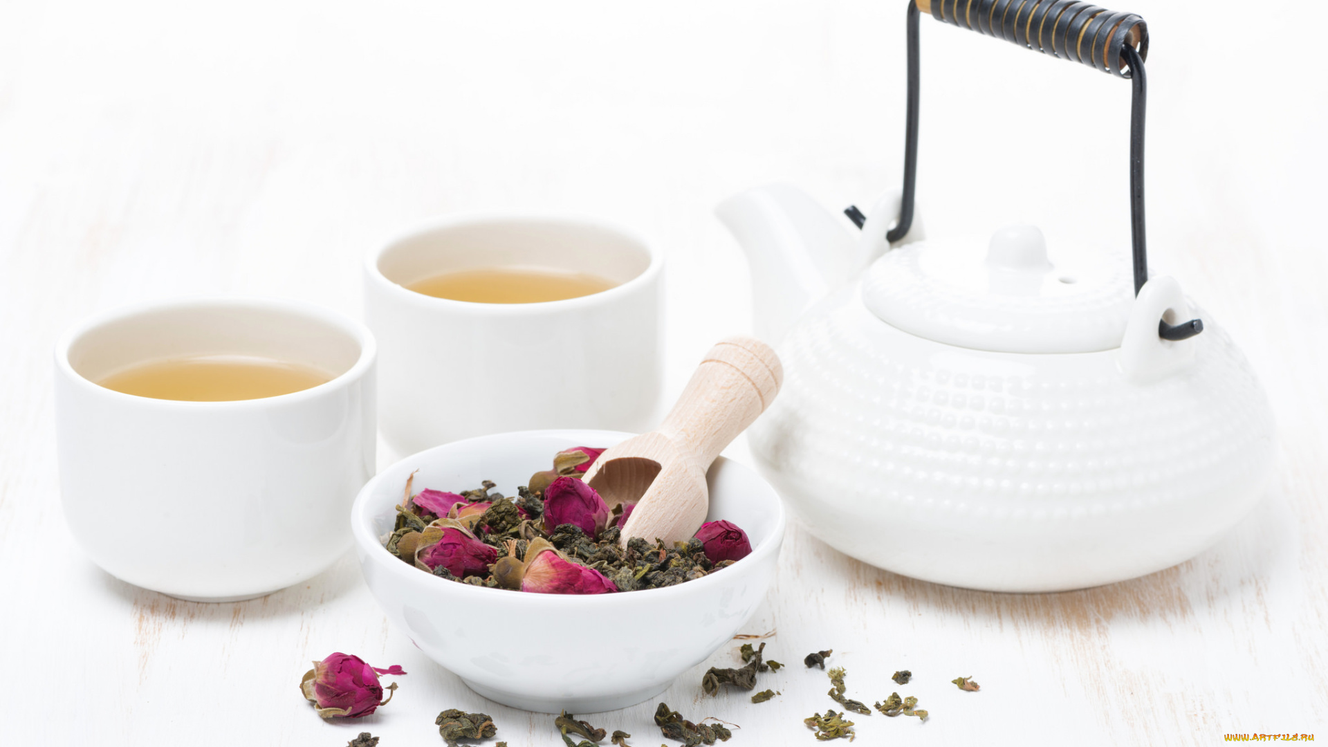 еда, напитки, , Чай, чашки, чайник, чай, белый, розы, напиток